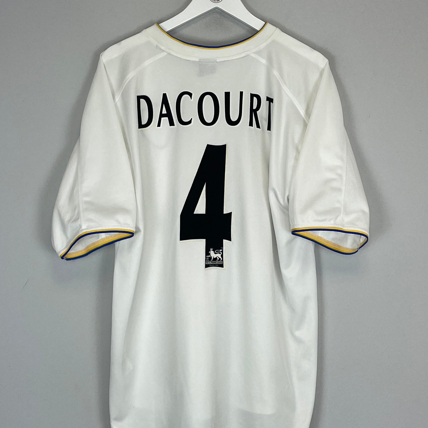 Shop 2000/01 LEEDS UNITED DACOURT #4 HOME SHIRT (L) NIKE, classic football shirts, vintage football shirts & retro soccer jerseys at Cult Kits