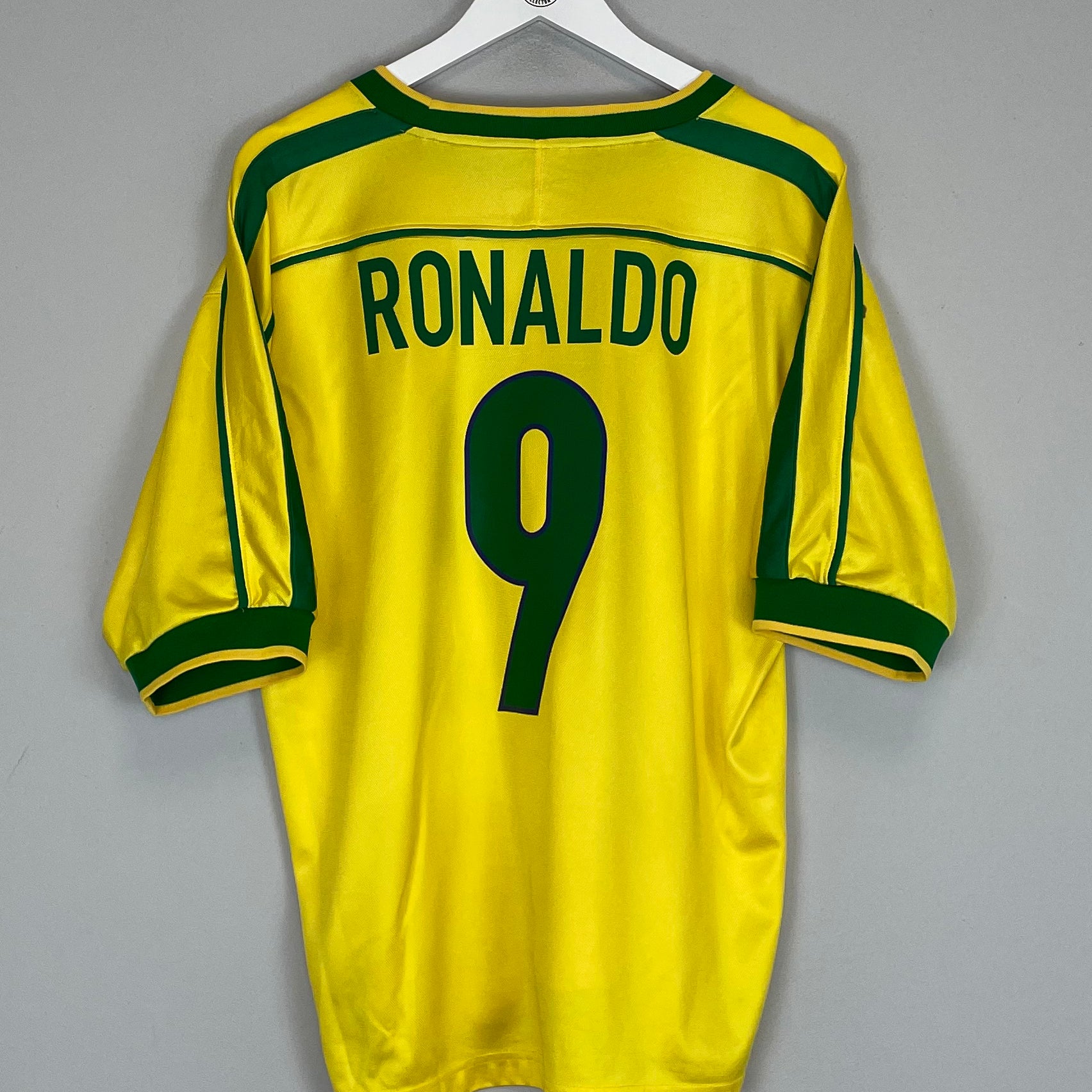 Shop 1998/00 BRAZIL RONALDO #9 HOME SHIRT (L) NIKE, classic football shirts, vintage football shirts & retro soccer jerseys at Cult Kits