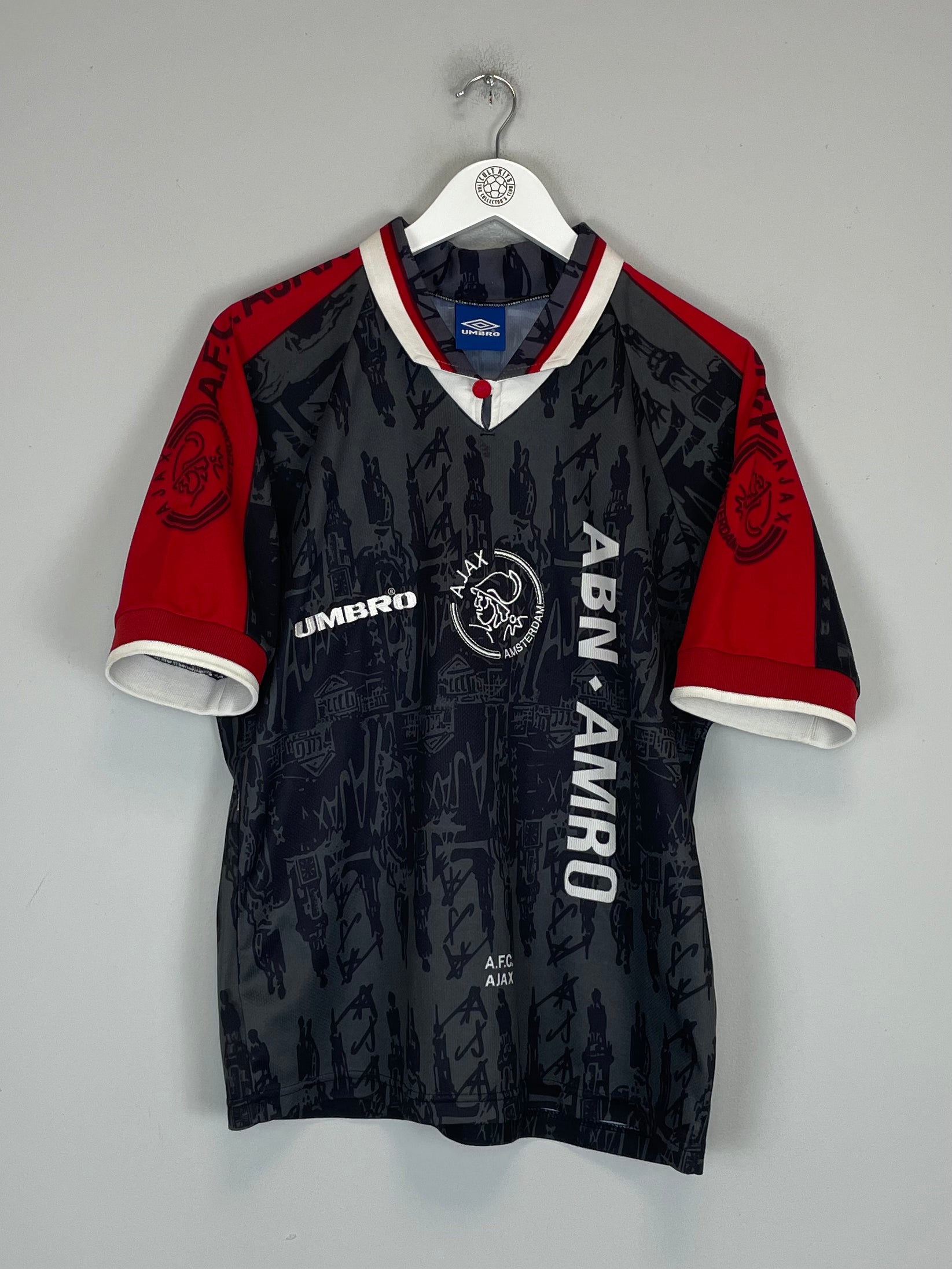 Shop 1996/97 AJAX KLUIVERT #9 AWAY SHIRT (M) UMBRO, classic football shirts, vintage football shirts & retro soccer jerseys at Cult Kits