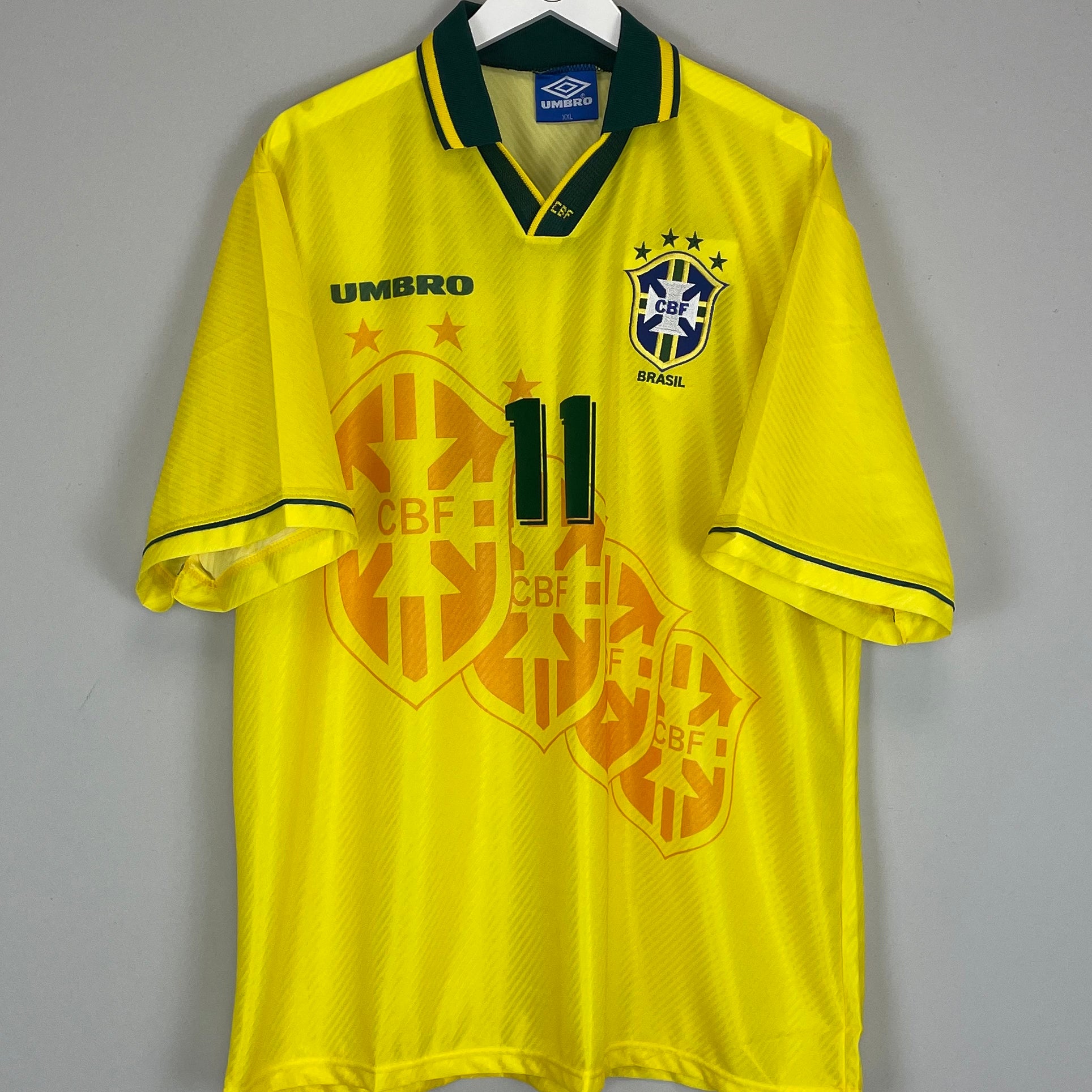 Shop 1994 BRAZIL ROMARIO #11 *MINT* HOME SHIRT (XXL) UMBRO, classic football shirts, vintage football shirts & retro soccer jerseys at Cult Kits