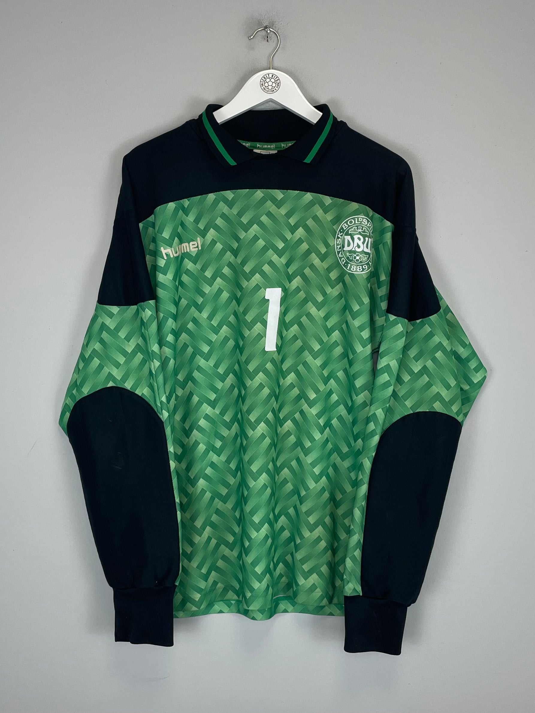 Shop 1989/92 DENMARK SCHMEICHEL #1 GK SHIRT (L) HUMMEL, classic football shirts, vintage football shirts & retro soccer jerseys at Cult Kits