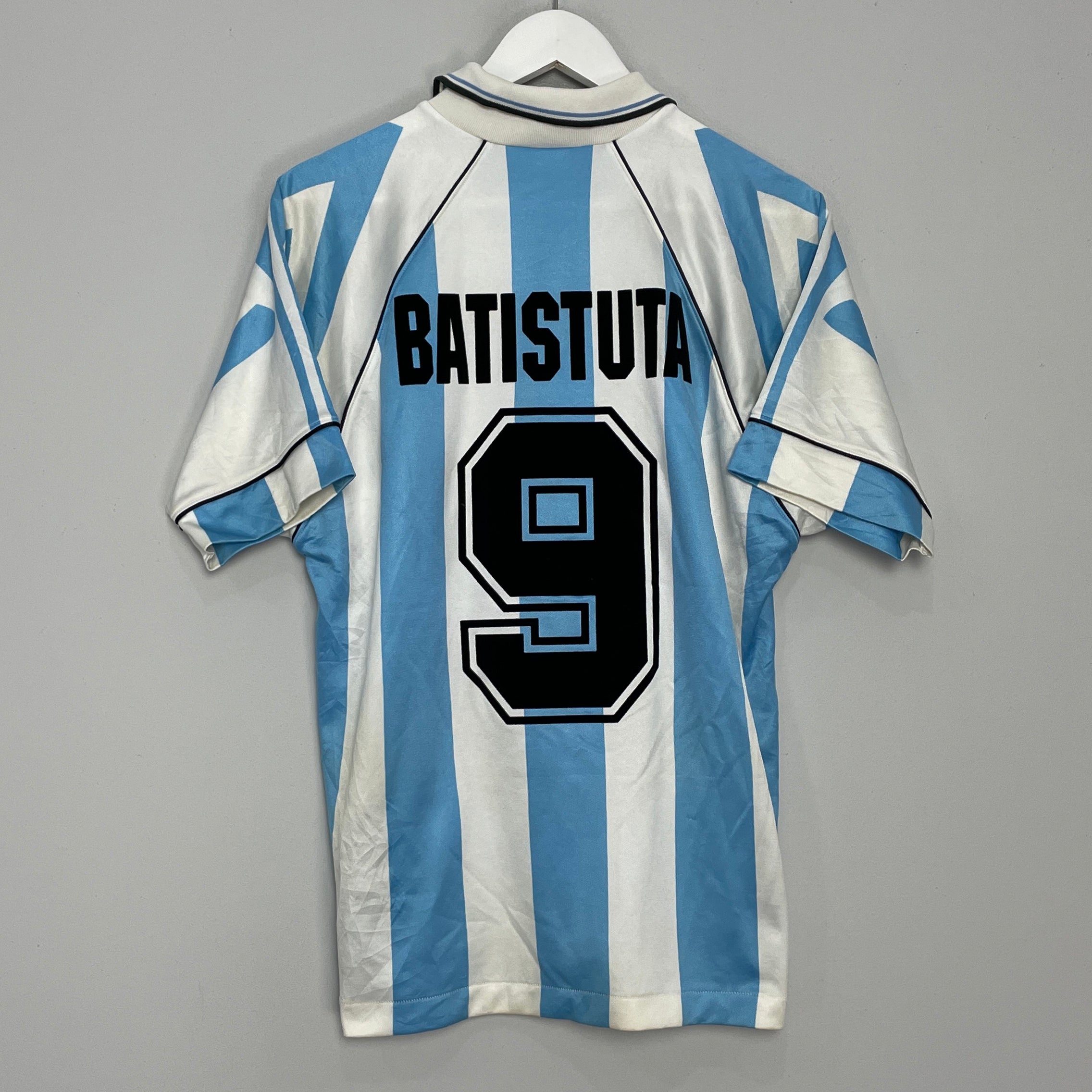 Shop 1996/97 ARGENTINA BATISTUTA #9 HOME SHIRT (M) ADIDAS, classic football shirts, vintage football shirts & retro soccer jerseys at Cult Kits