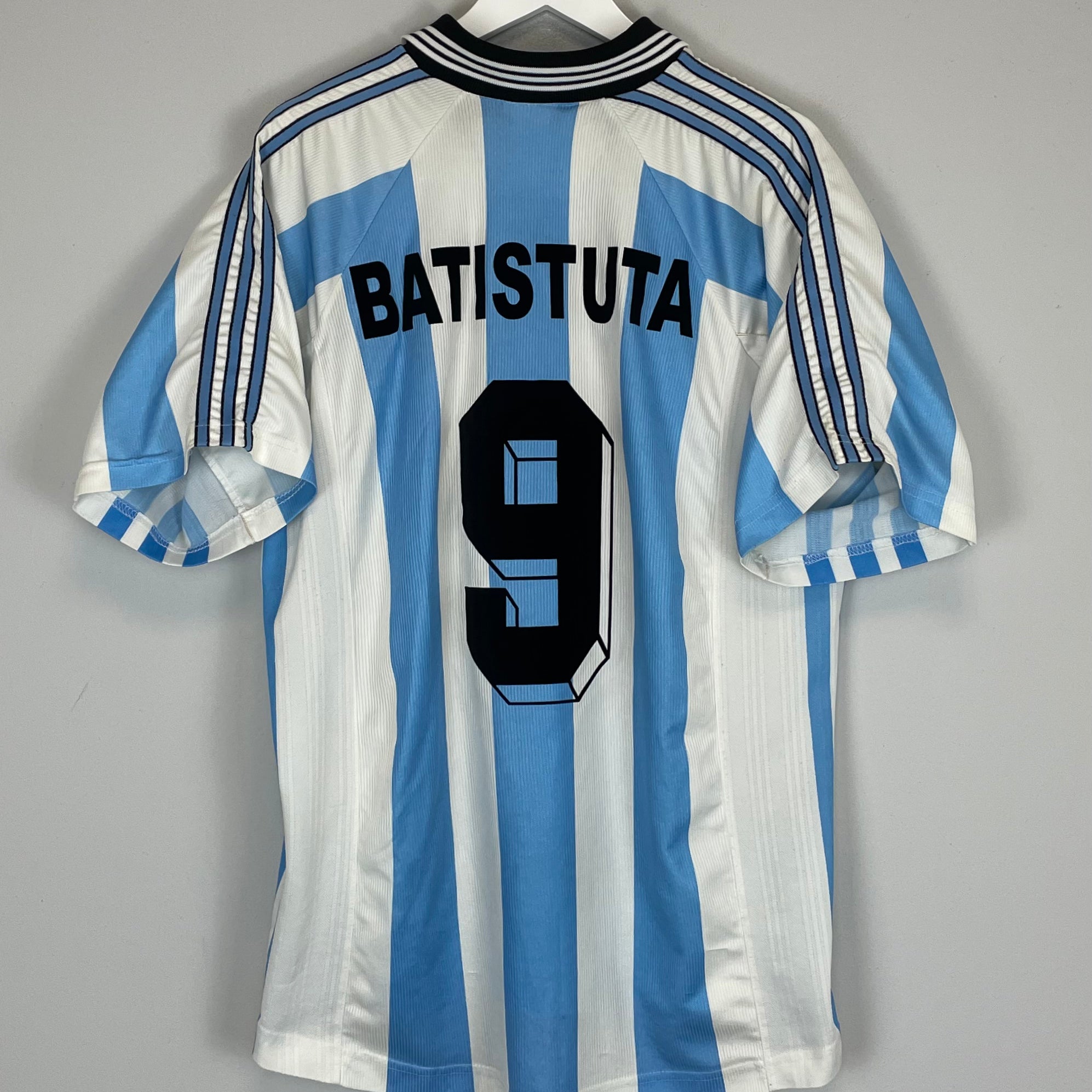 Shop 1998/99 ARGENTINA BATISTUTA #9 HOME SHIRT (L) ADIDAS, classic football shirts, vintage football shirts & retro soccer jerseys at Cult Kits