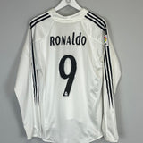 Shop 2003/05 REAL MADRID RONALDO #9 L/S HOME SHIRT (M) ADIDAS, classic football shirts, vintage football shirts & retro soccer jerseys at Cult Kits
