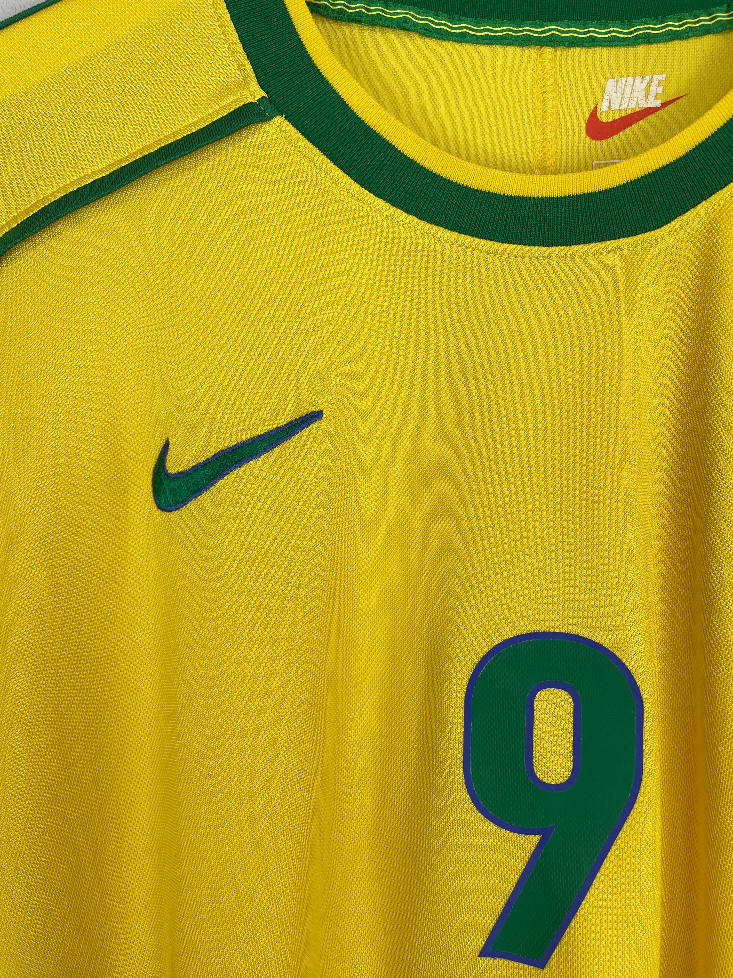 Shop 1998/00 BRAZIL RONALDO #9 HOME SHIRT (L) NIKE, classic football shirts, vintage football shirts & retro soccer jerseys at Cult Kits