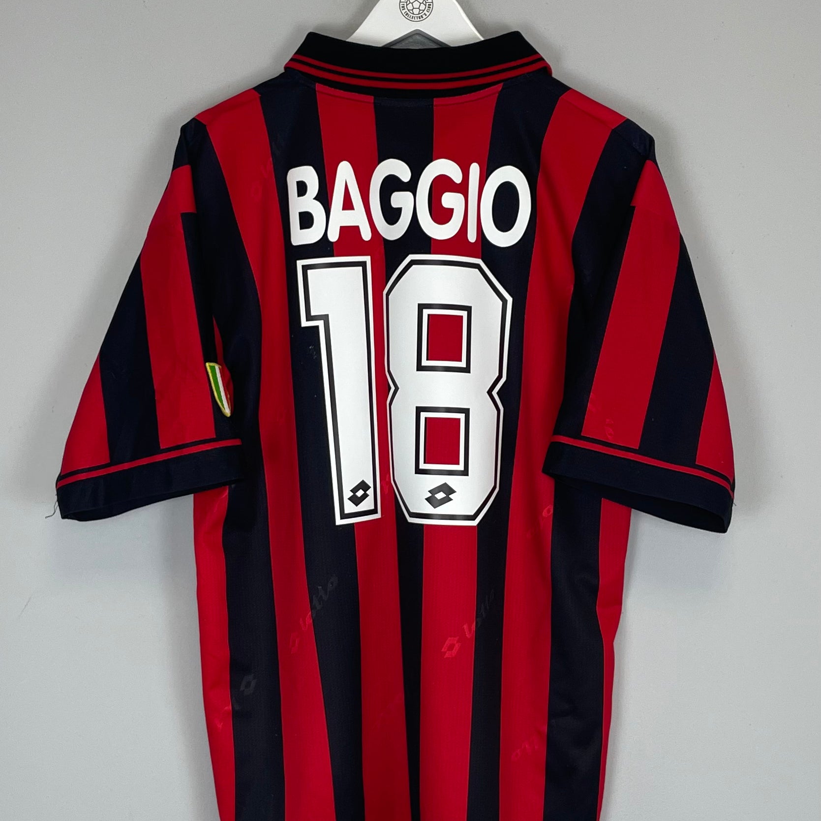 Shop 1997/98 AC MILAN BAGGIO #18 HOME SHIRT (L) LOTTO, classic football shirts, vintage football shirts & retro soccer jerseys at Cult Kits