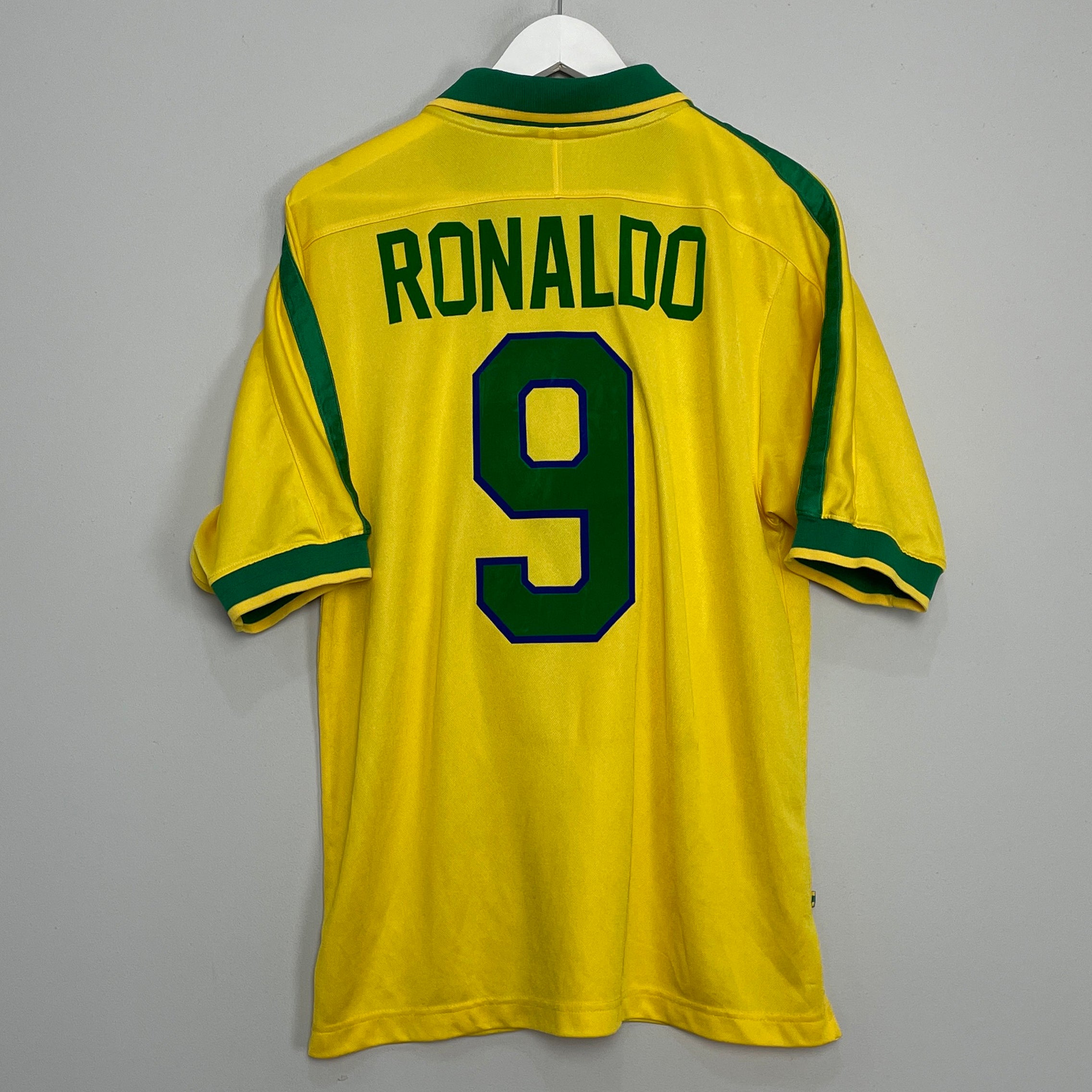 Shop 1998/00 BRAZIL RONALDO #9 HOME SHIRT (L) NIKE, classic football shirts, vintage football shirts & retro soccer jerseys at Cult Kits