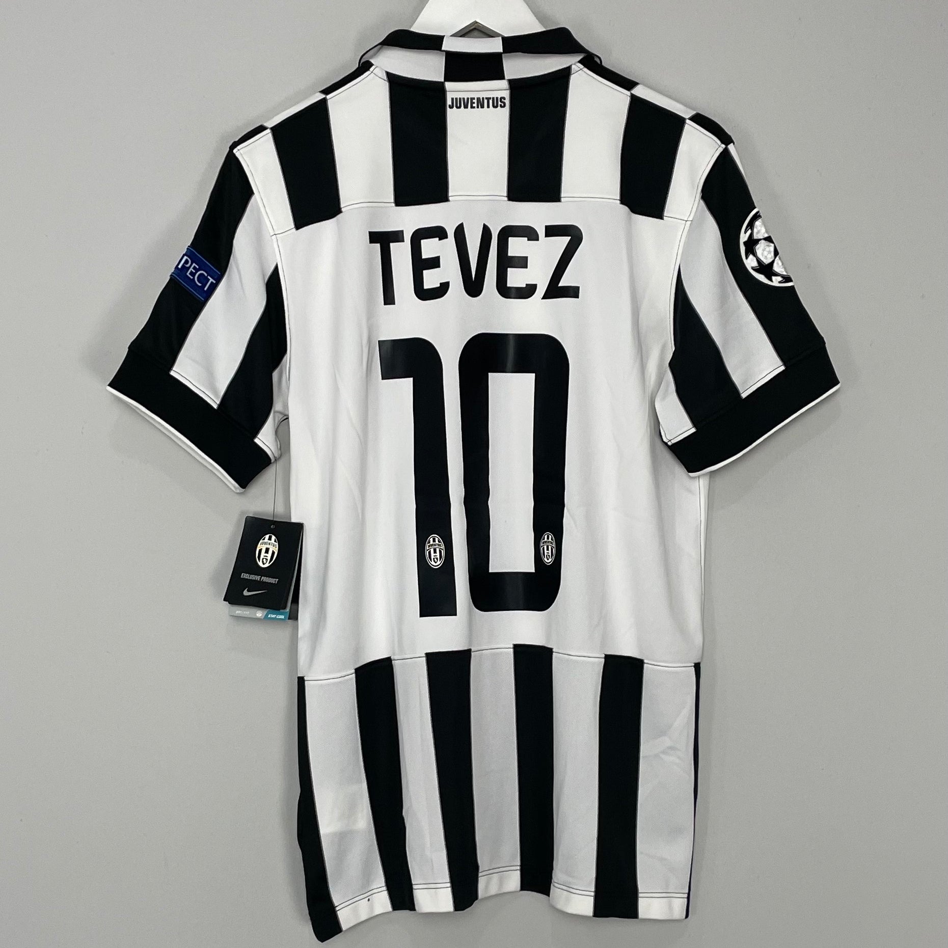Shop 2014/15 JUVENTUS TEVEZ #11 *BNWT* C/L HOME SHIRT (M) NIKE, classic football shirts, vintage football shirts & retro soccer jerseys at Cult Kits