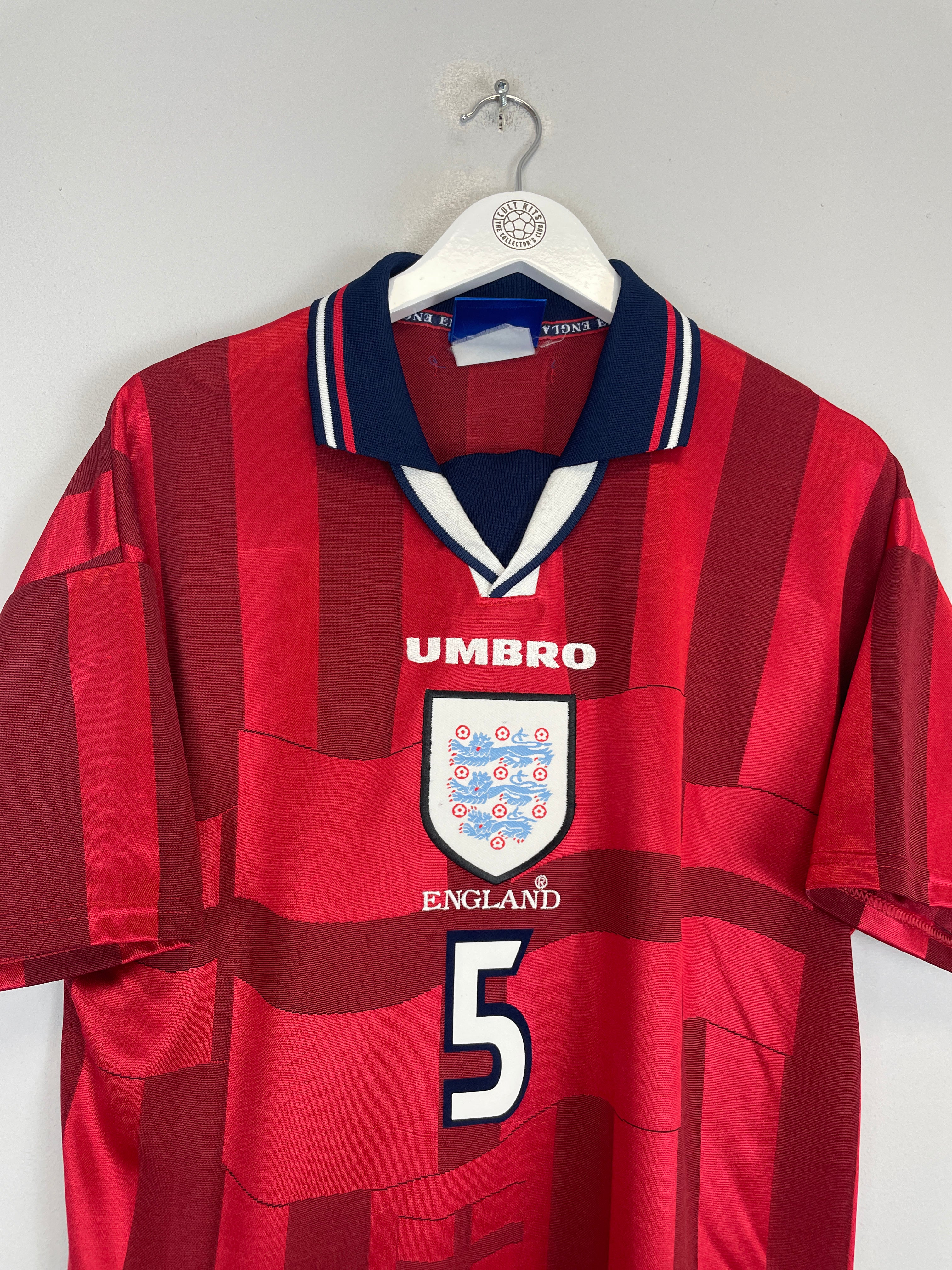 Shop 1997/99 ENGLAND ADAMS #6 AWAY SHIRT (M) UMBRO, classic football shirts, vintage football shirts & retro soccer jerseys at Cult Kits