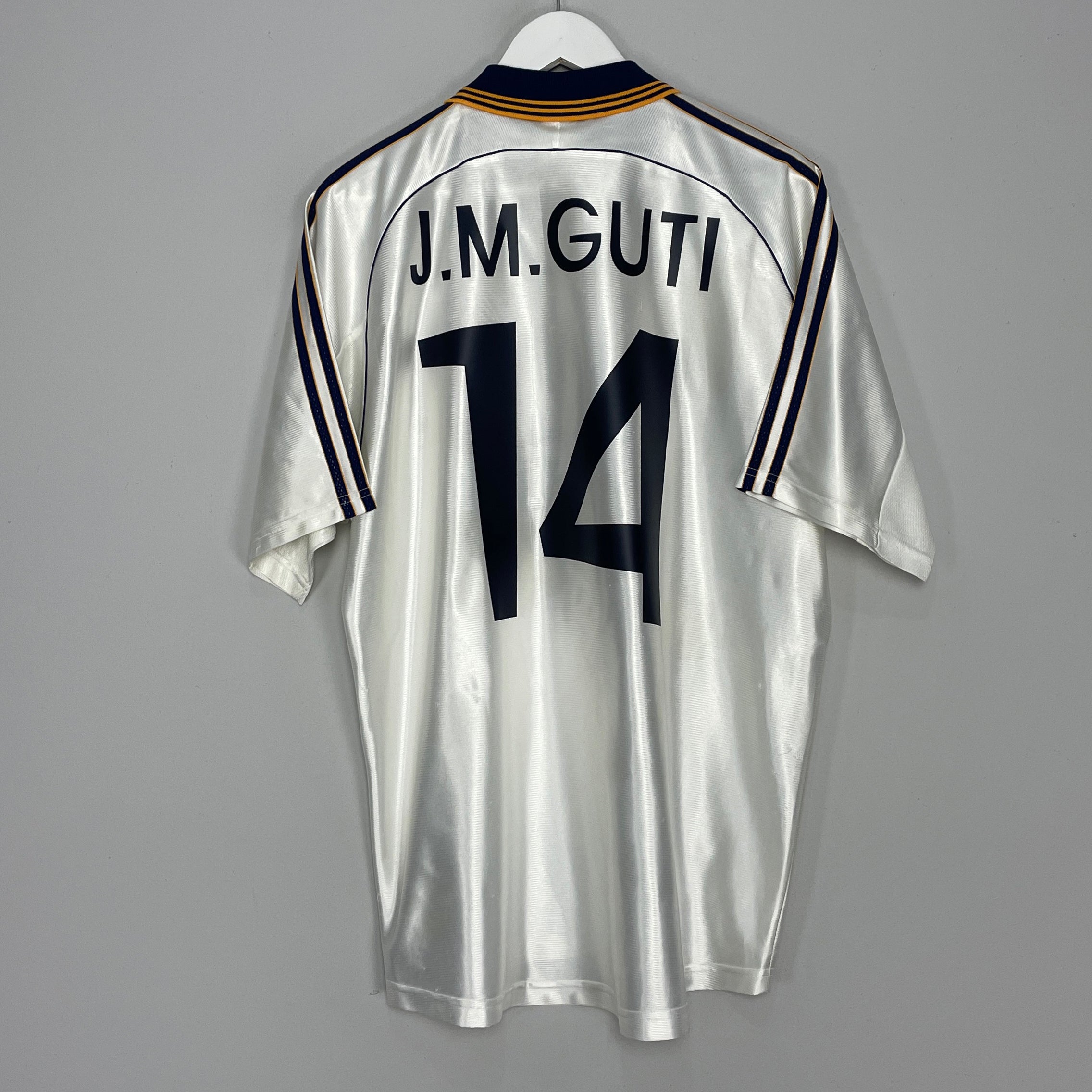 Shop 1998/00 REAL MADRID GUTI #14 HOME SHIRT (L) ADIDAS, classic football shirts, vintage football shirts & retro soccer jerseys at Cult Kits