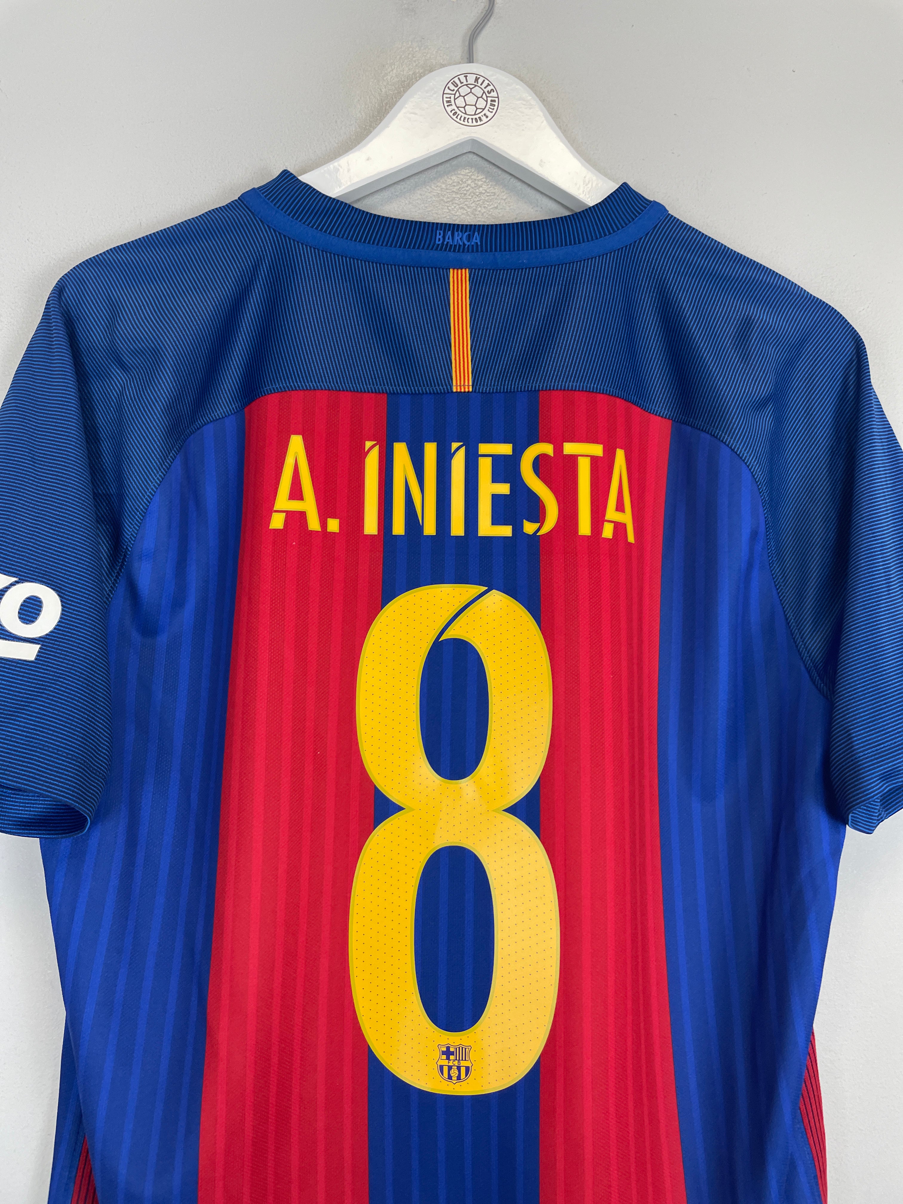 Shop 2016/17 BARCELONA A.INIESTA #8 HOME SHIRT (M) NIKE, classic football shirts, vintage football shirts & retro soccer jerseys at Cult Kits
