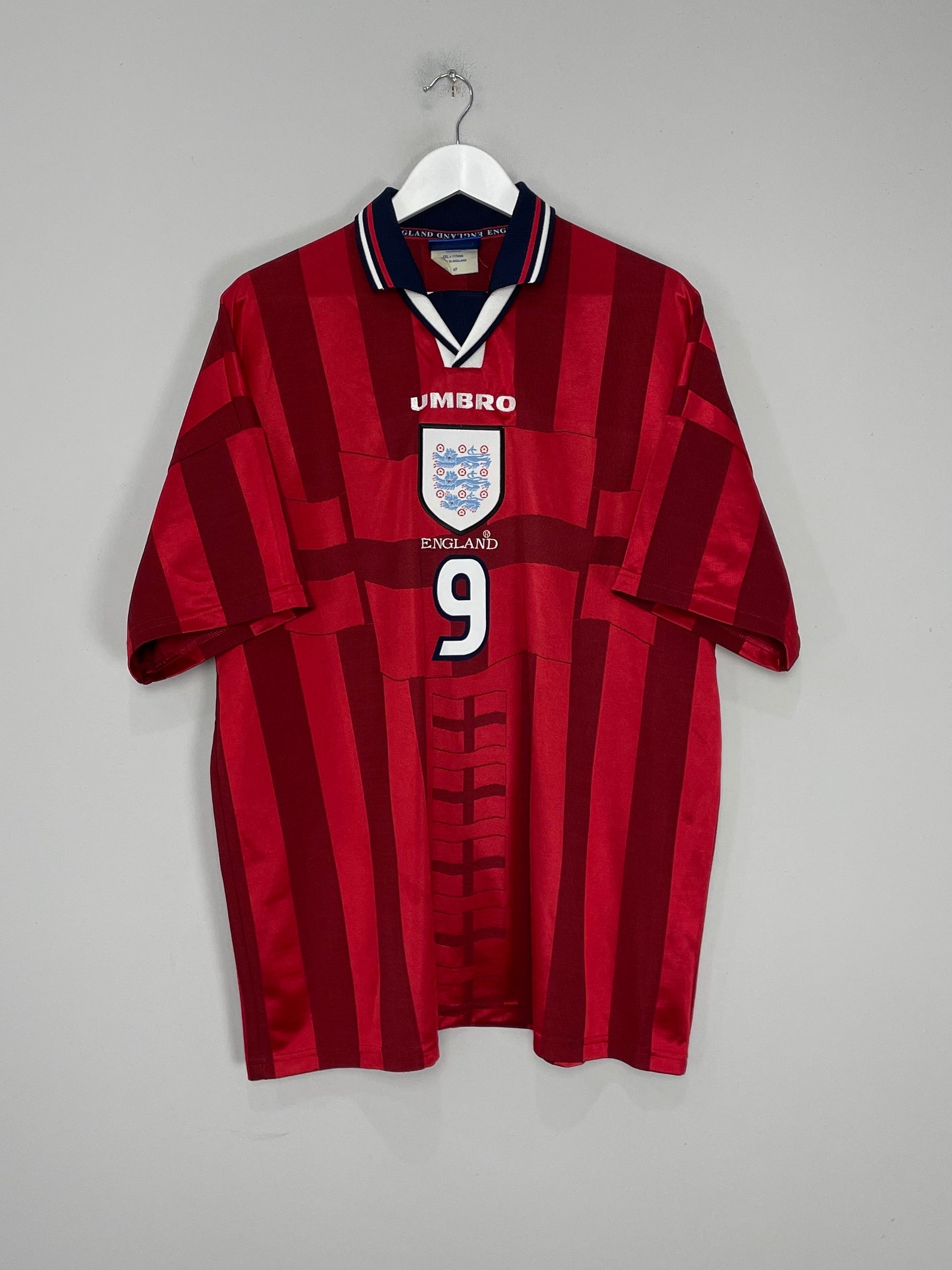 Shop 1997/99 ENGLAND SHEARER #9 AWAY SHIRT (XXL) UMBRO, classic football shirts, vintage football shirts & retro soccer jerseys at Cult Kits