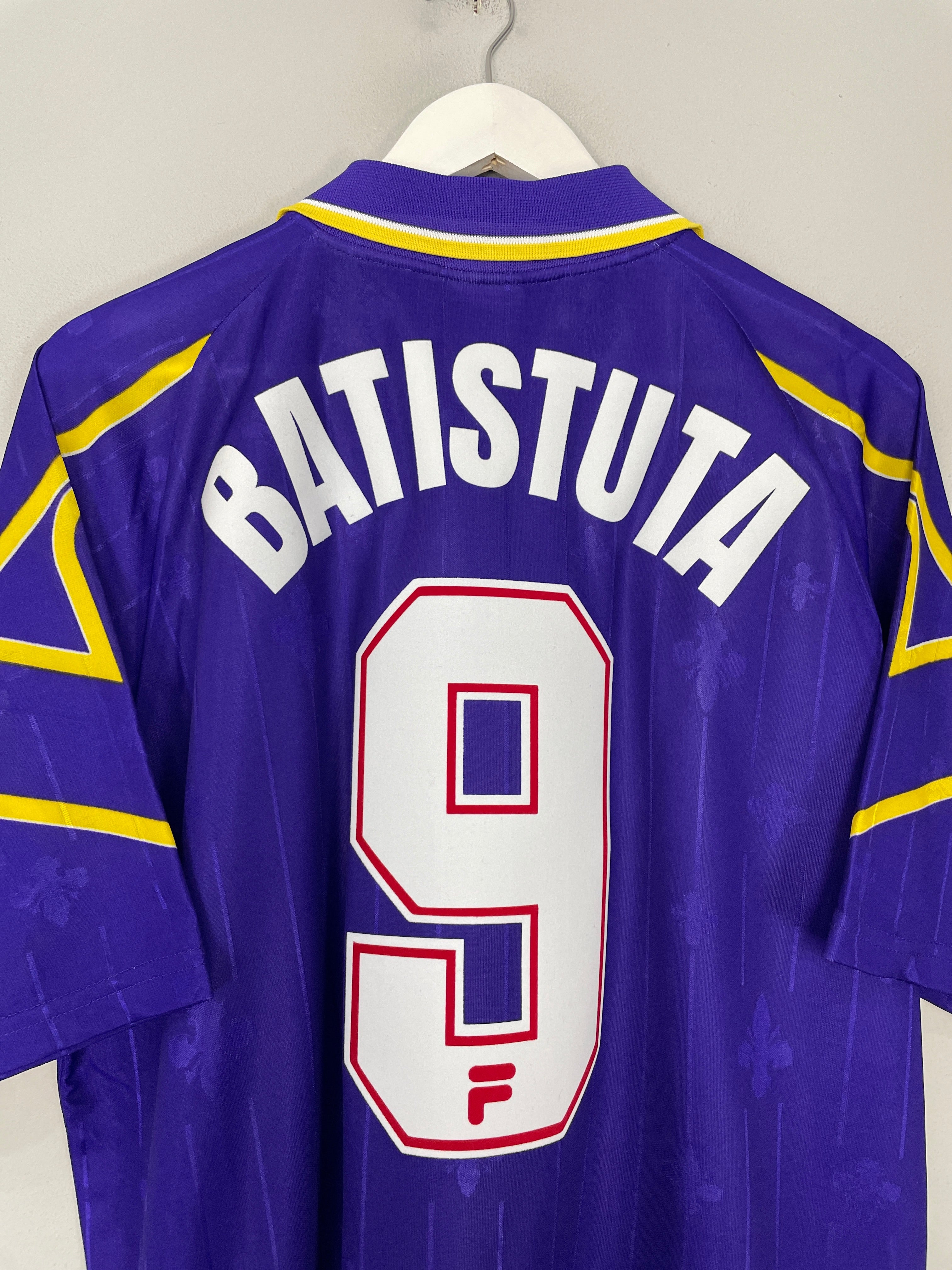Shop 1997/98 FIORENTINA BATISTUTA #9 HOME SHIRT (XL) FILA, classic football shirts, vintage football shirts & retro soccer jerseys at Cult Kits