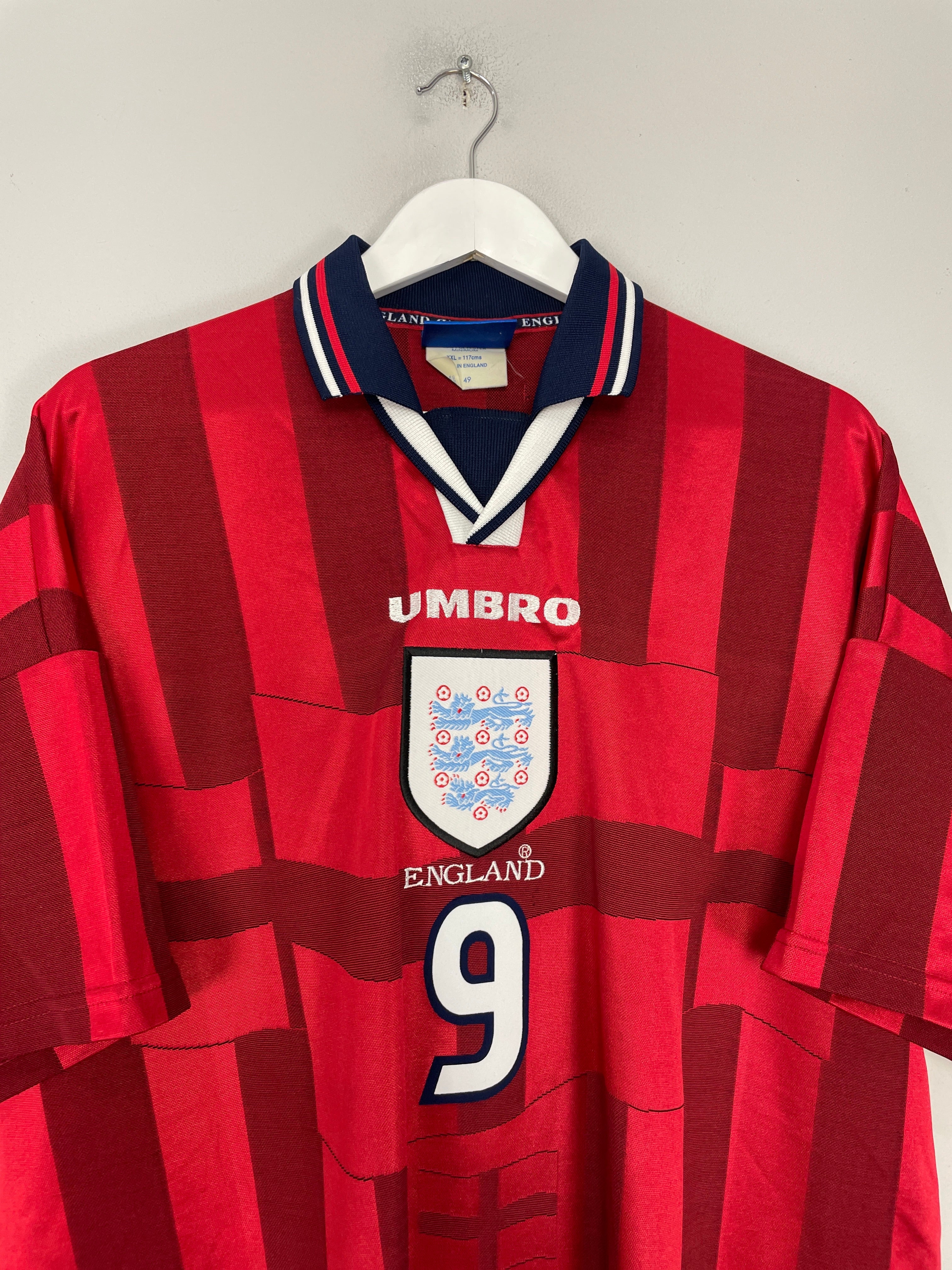 Shop 1997/99 ENGLAND SHEARER #9 AWAY SHIRT (XXL) UMBRO, classic football shirts, vintage football shirts & retro soccer jerseys at Cult Kits
