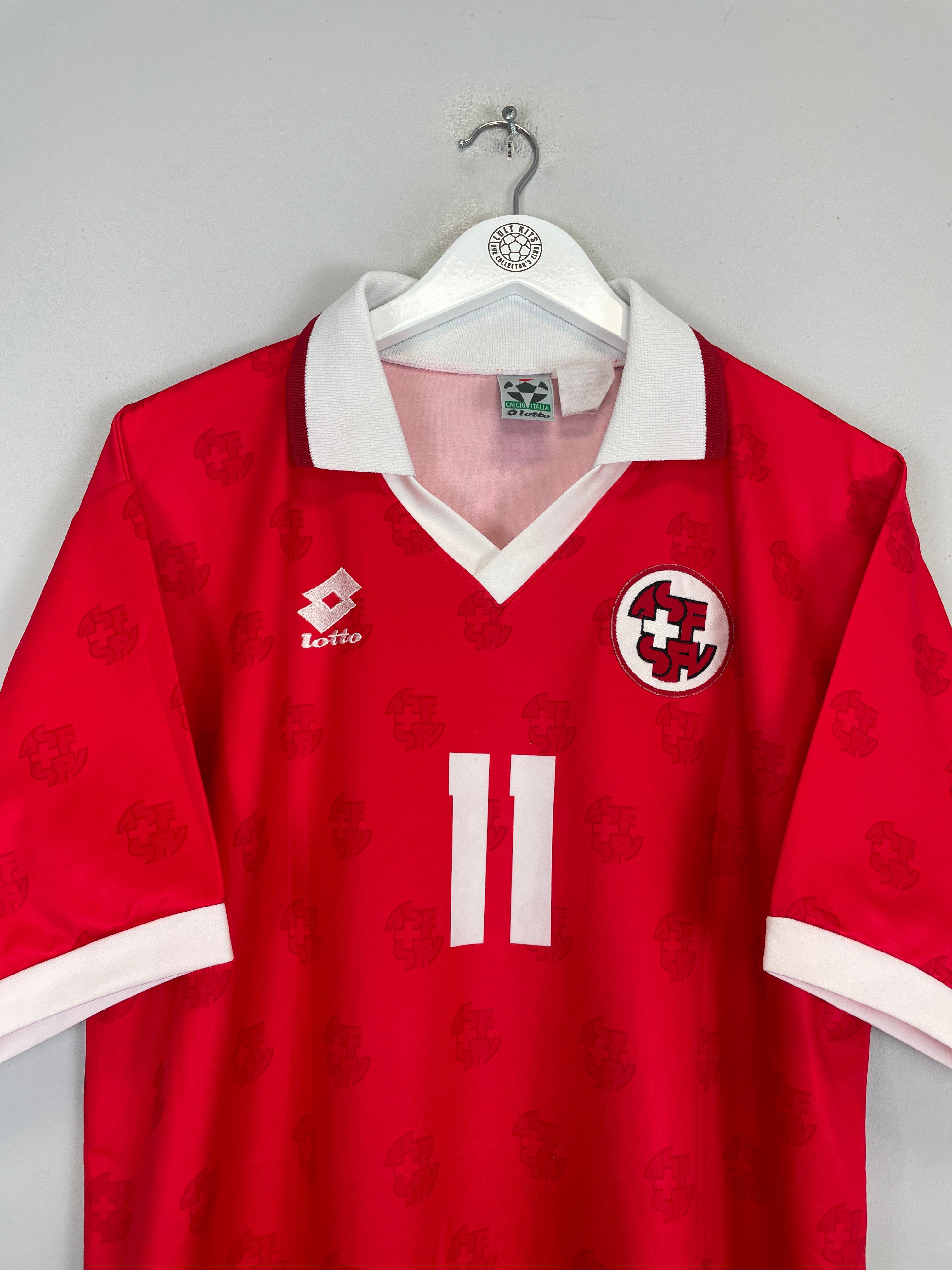 Shop 1994/96 SWITZERLAND CHAPUISAT #11 HOME SHIRT (L) LOTTO, classic football shirts, vintage football shirts & retro soccer jerseys at Cult Kits