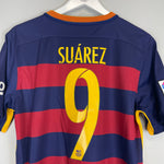 Shop 2015/16 BARCELONA SUAREZ #9 HOME SHIRT (M) NIKE, classic football shirts, vintage football shirts & retro soccer jerseys at Cult Kits