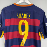 Shop 2015/16 BARCELONA SUAREZ #9 HOME SHIRT (M) NIKE, classic football shirts, vintage football shirts & retro soccer jerseys at Cult Kits