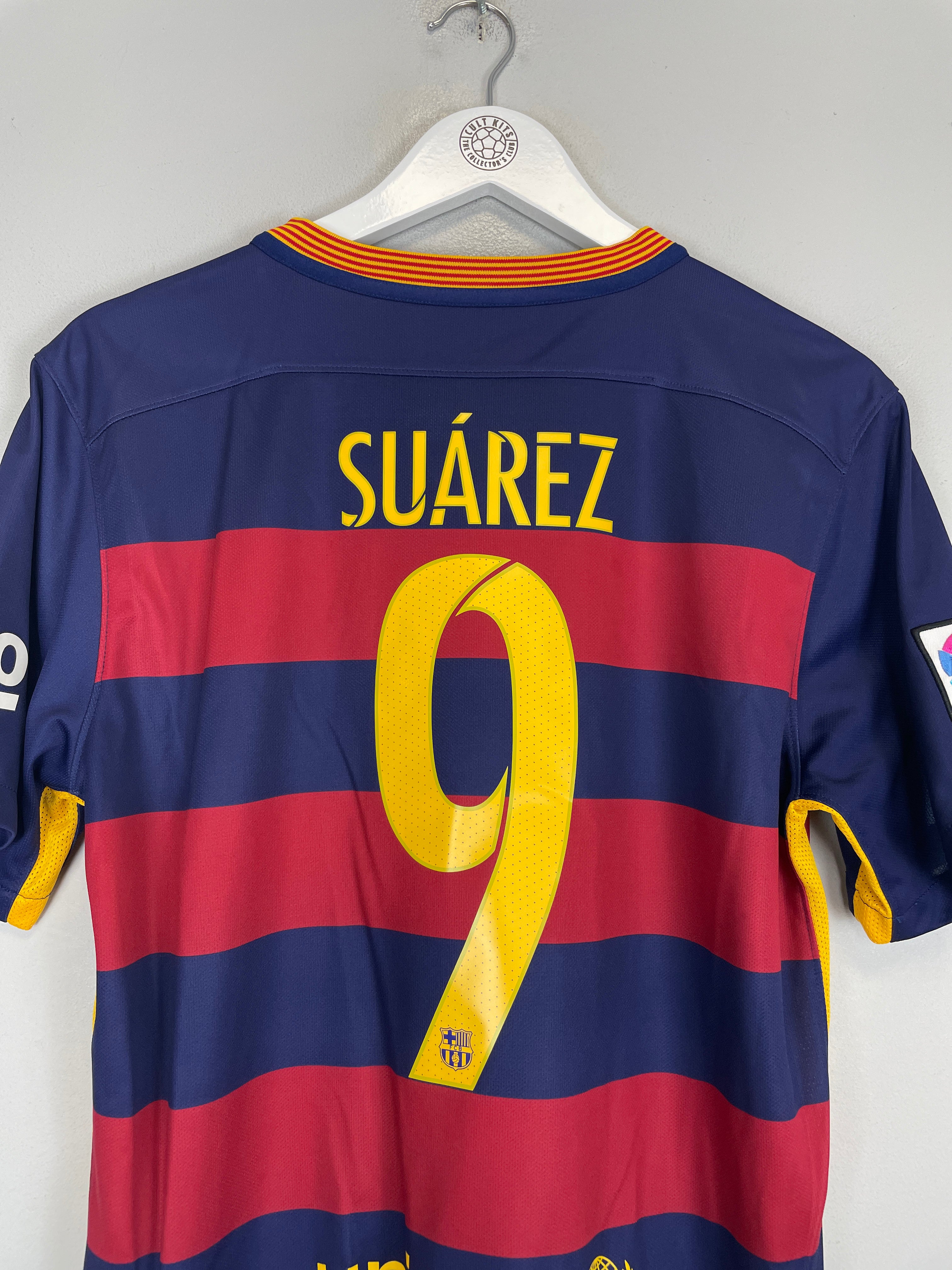 Shop 2015/16 BARCELONA SUAREZ #9 HOME SHIRT (M) NIKE, classic football shirts, vintage football shirts & retro soccer jerseys at Cult Kits