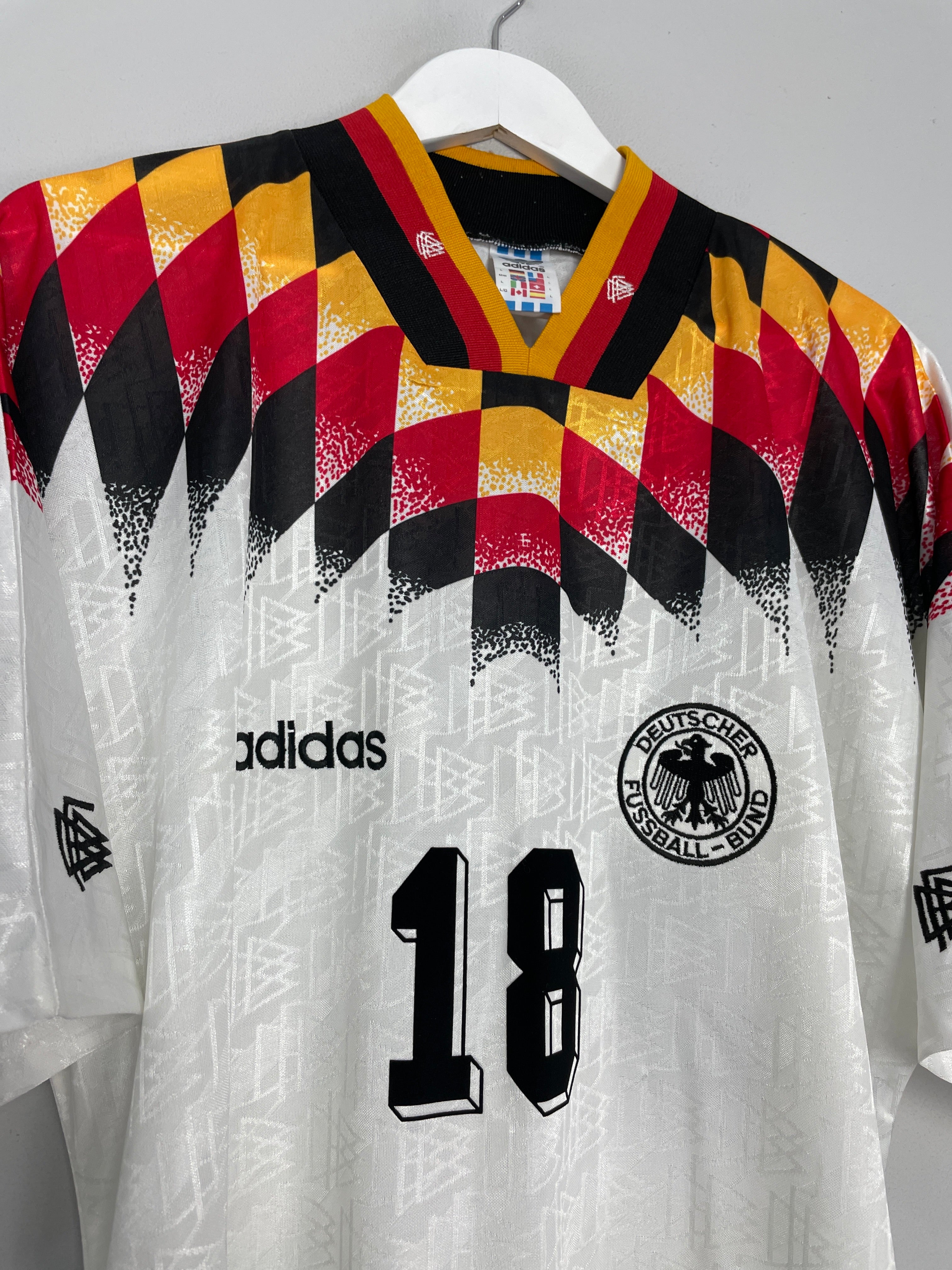 Shop 1994/96 GERMANY KLINSMANN #18 HOME SHIRT (L) ADIDAS, classic football shirts, vintage football shirts & retro soccer jerseys at Cult Kits