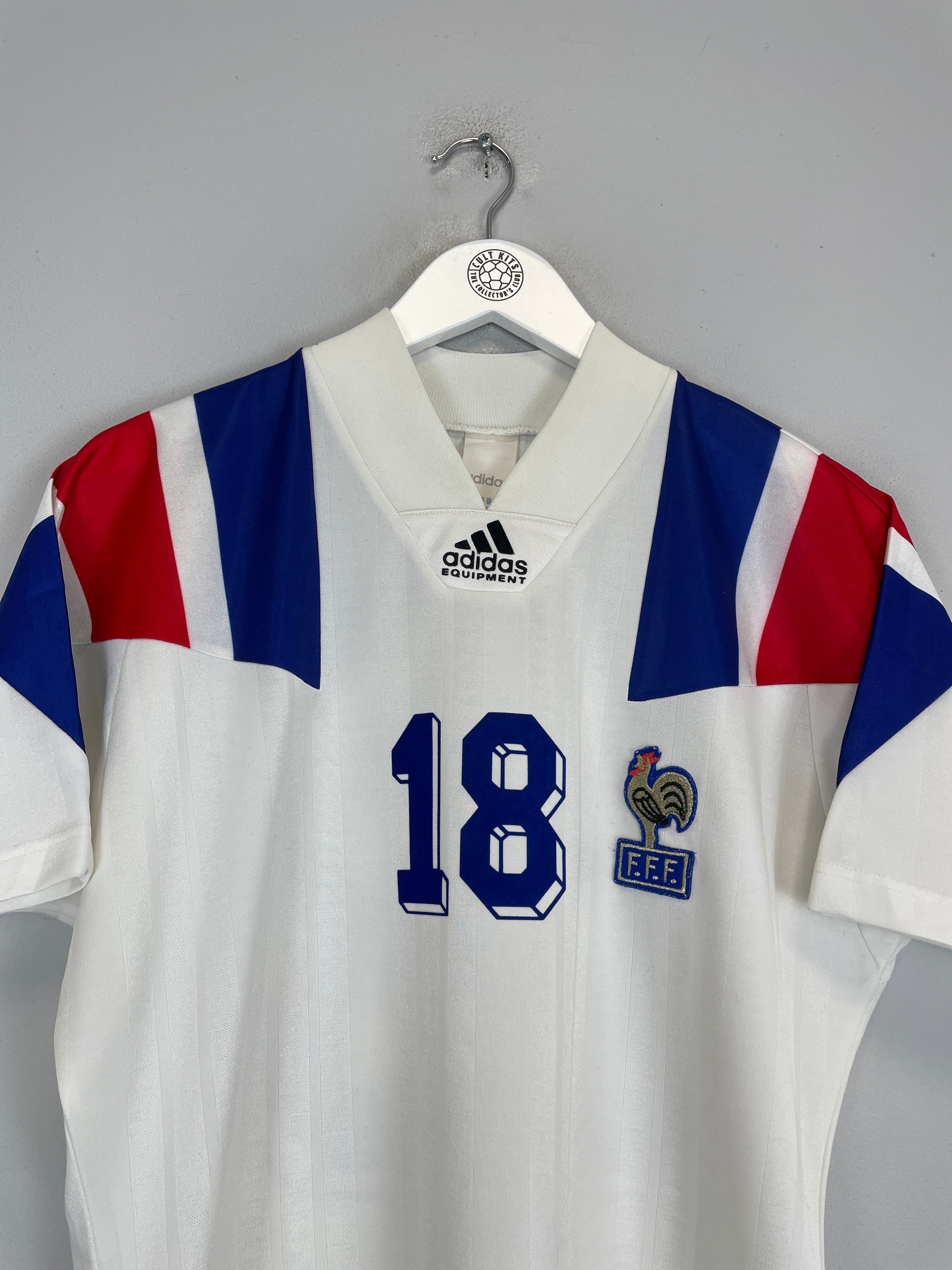 Shop 1992/94 FRANCE CANTONA #18 AWAY SHIRT (S) ADIDAS, classic football shirts, vintage football shirts & retro soccer jerseys at Cult Kits