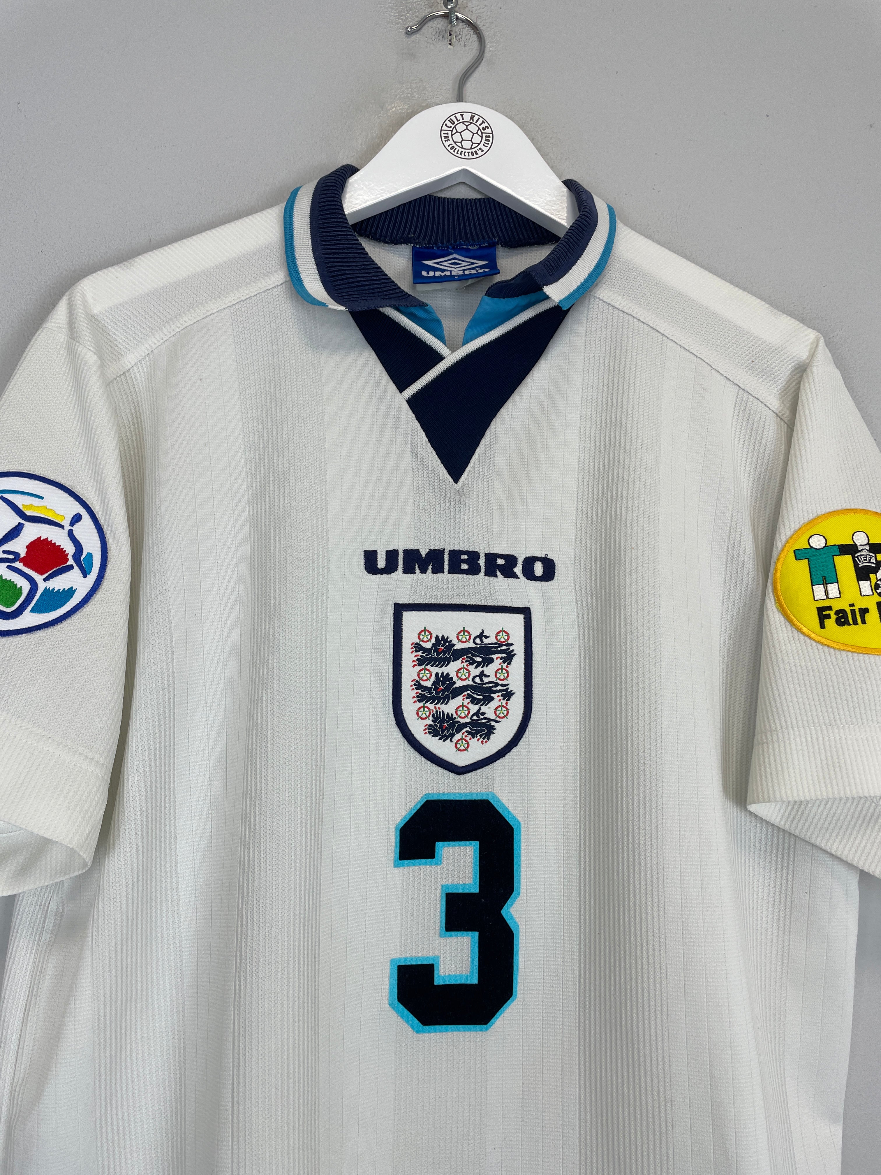 Shop 1995/97 ENGLAND PEARCE #3 HOME SHIRT (L) UMBRO, classic football shirts, vintage football shirts & retro soccer jerseys at Cult Kits