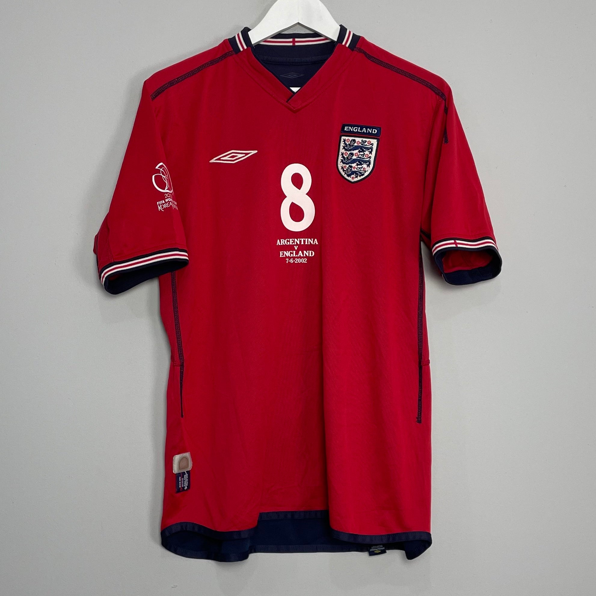 Shop 2002/04 ENGLAND SCHOLES #8 AWAY SHIRT (M) UMBRO, classic football shirts, vintage football shirts & retro soccer jerseys at Cult Kits