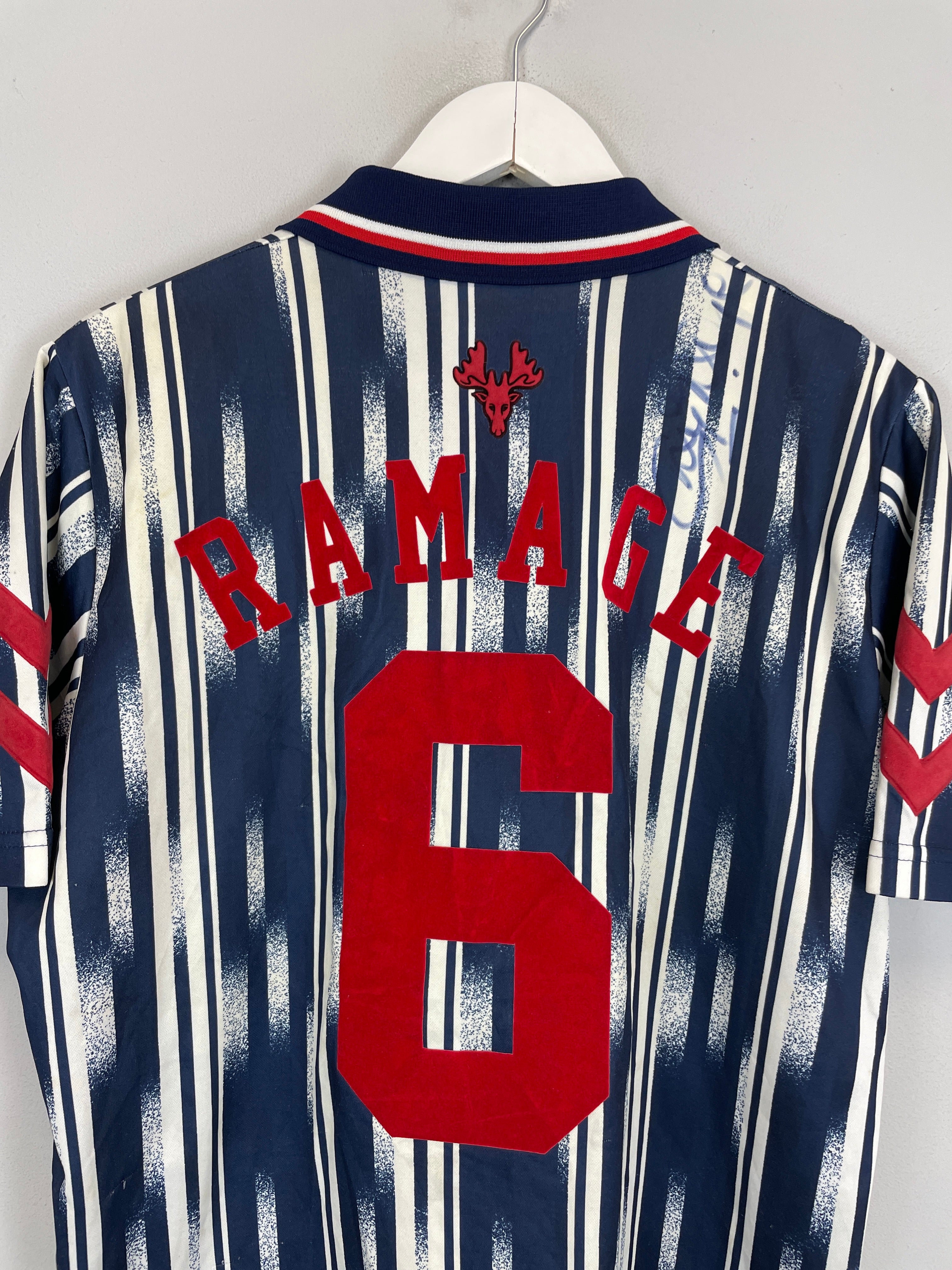 Shop 1993/95 WATFORD RAMAGE #6 *SIGNED* AWAY SHIRT (L) HUMMEL, classic football shirts, vintage football shirts & retro soccer jerseys at Cult Kits
