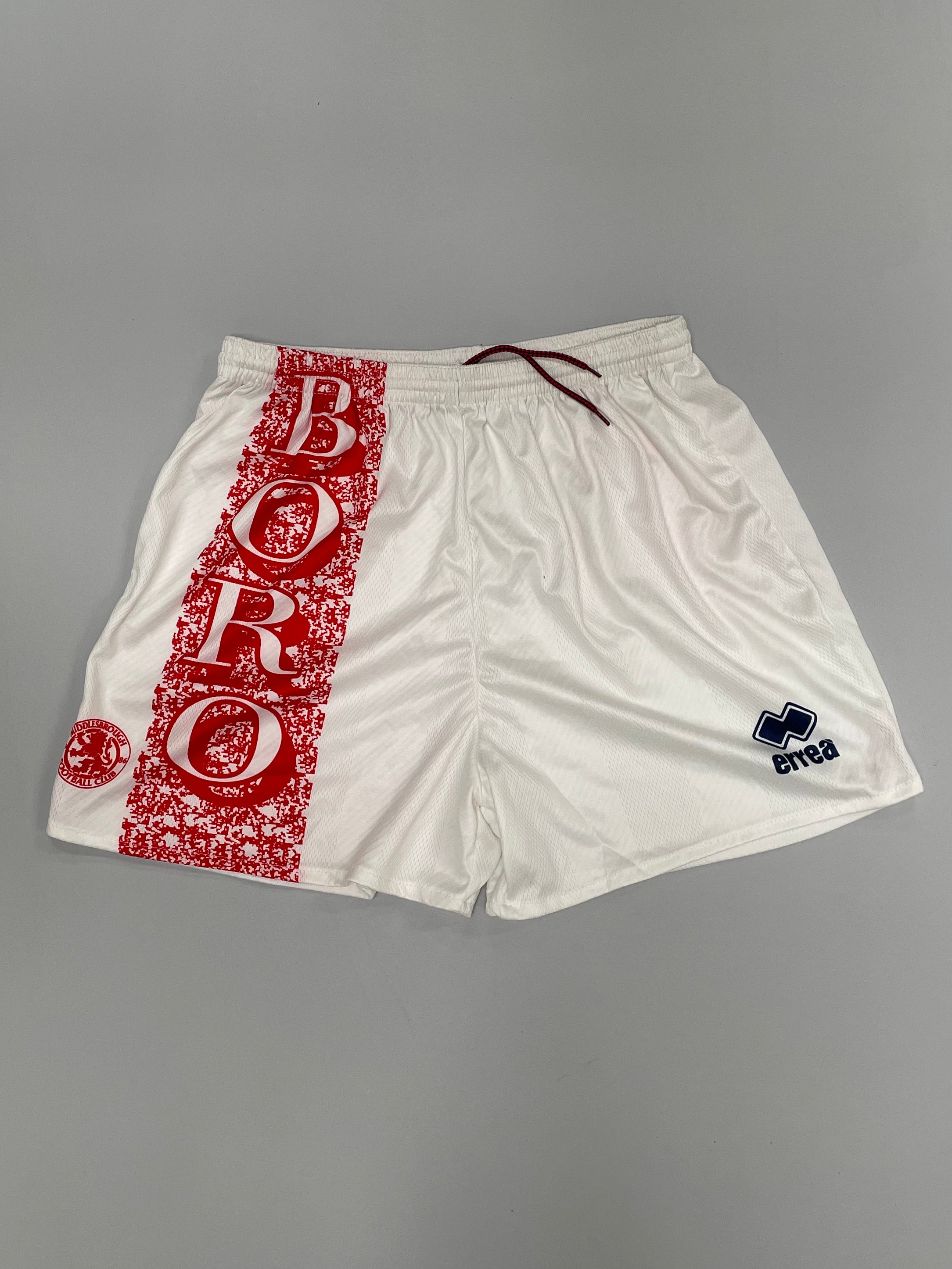 Shop 1996/97 MIDDLESBROUGH HOME SHORTS (M) ERREA, classic football shirts, vintage football shirts & retro soccer jerseys at Cult Kits