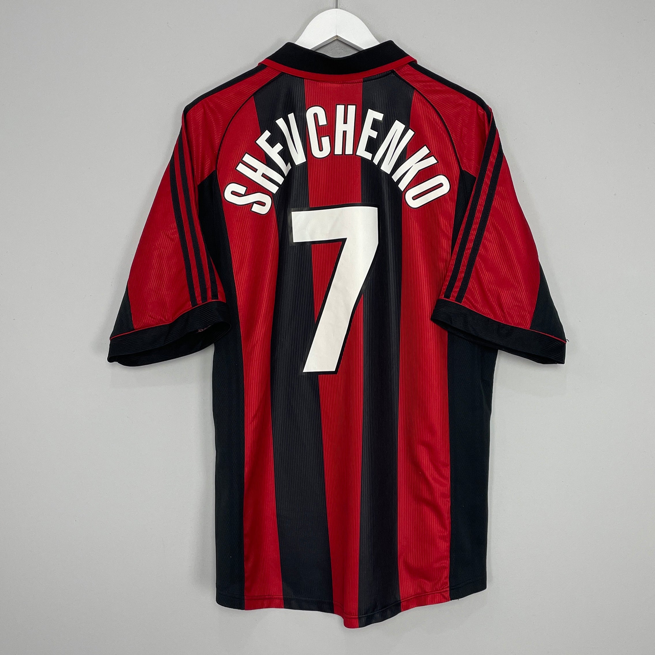 Shop 1998/99 AC MILAN SHEVCHENKO #7 HOME SHIRT (L) ADIDAS, classic football shirts, vintage football shirts & retro soccer jerseys at Cult Kits