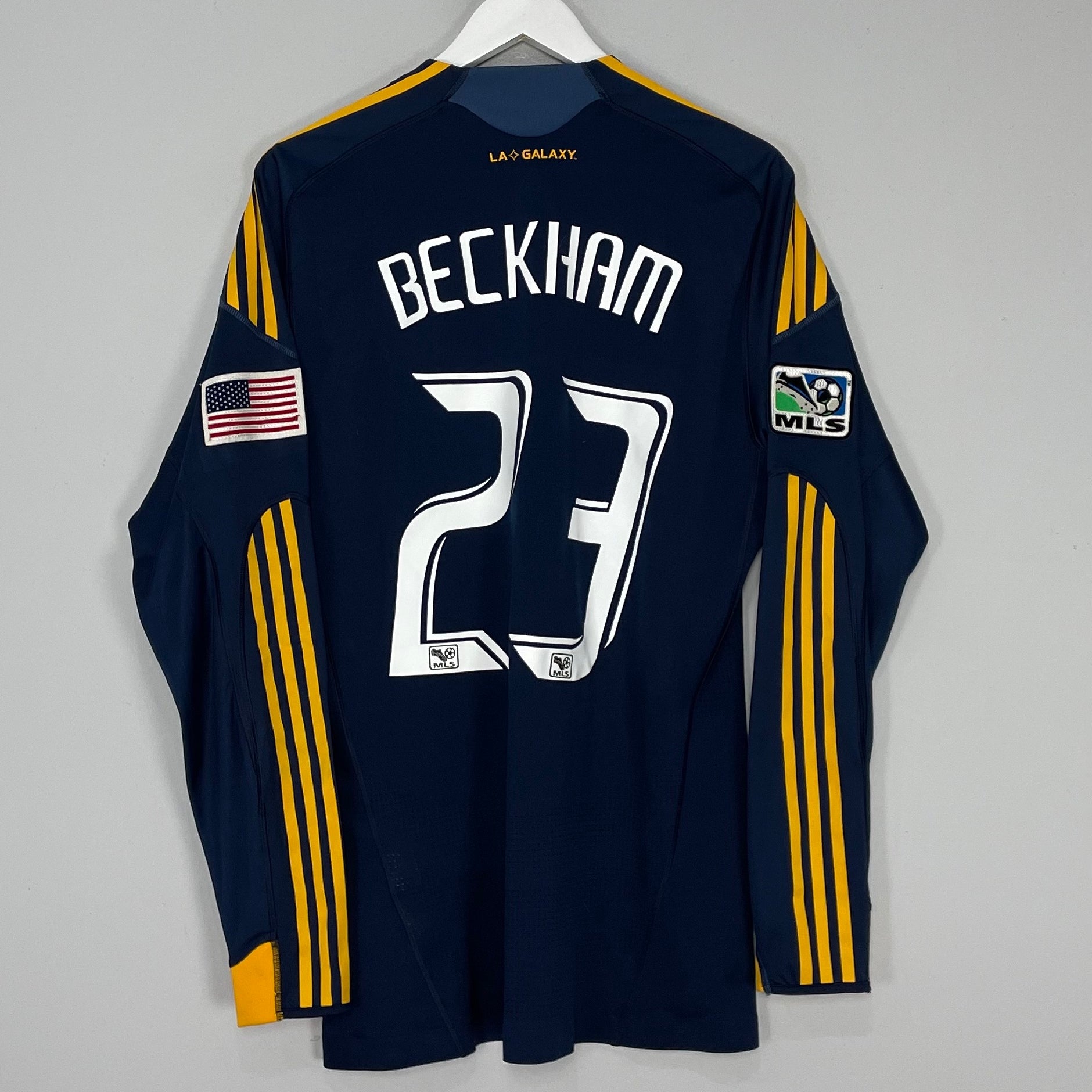 Shop 2013/15 LA GALAXY BECKHAM #23 *PLAYER ISSUE* L/S AWAY SHIRT (L) ADIDAS, classic football shirts, vintage football shirts & retro soccer jerseys at Cult Kits