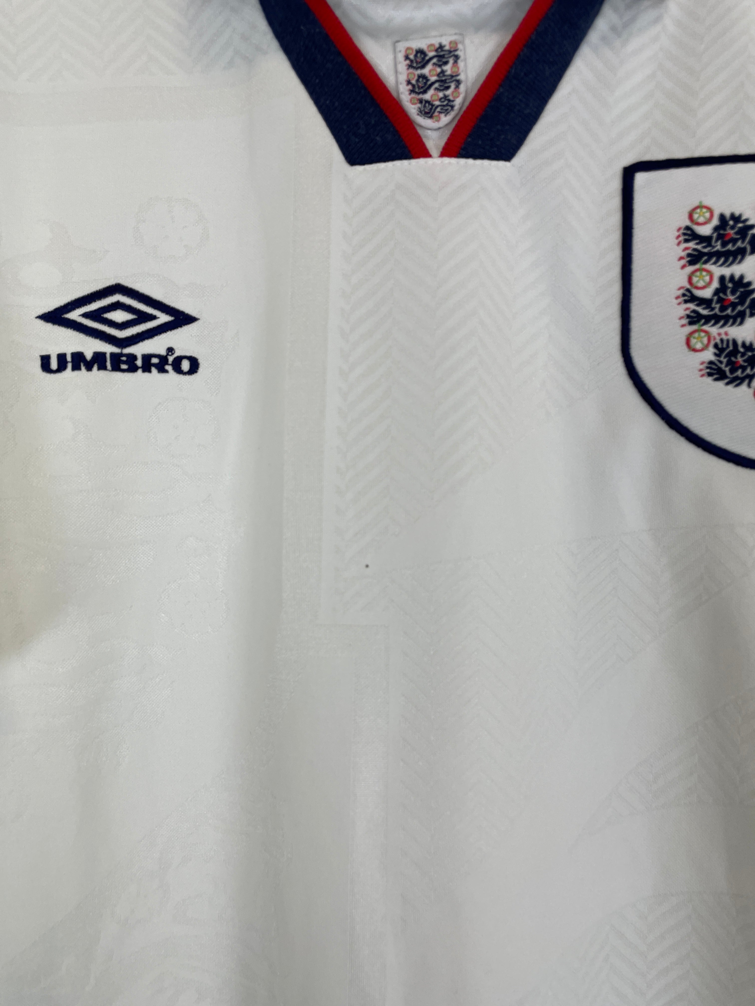 Shop 1993/95 ENGLAND HOME SHIRT (M) UMBRO, classic football shirts, vintage football shirts & retro soccer jerseys at Cult Kits