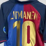 Shop 1999/00 BARCELONA LITMANEN #10 *CENTENARY* HOME SHIRT (M) NIKE, classic football shirts, vintage football shirts & retro soccer jerseys at Cult Kits