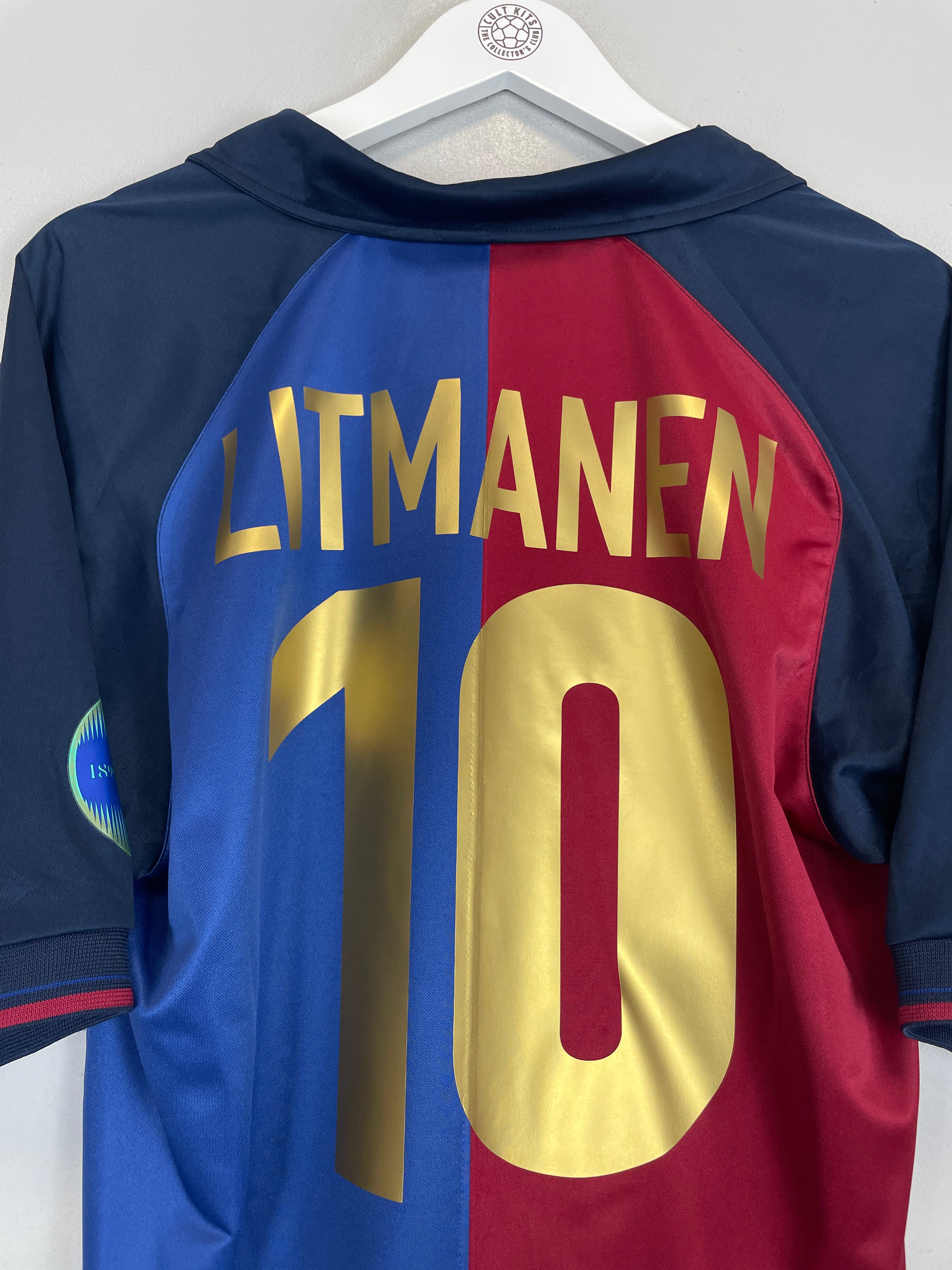 Shop 1999/00 BARCELONA LITMANEN #10 *CENTENARY* HOME SHIRT (M) NIKE, classic football shirts, vintage football shirts & retro soccer jerseys at Cult Kits