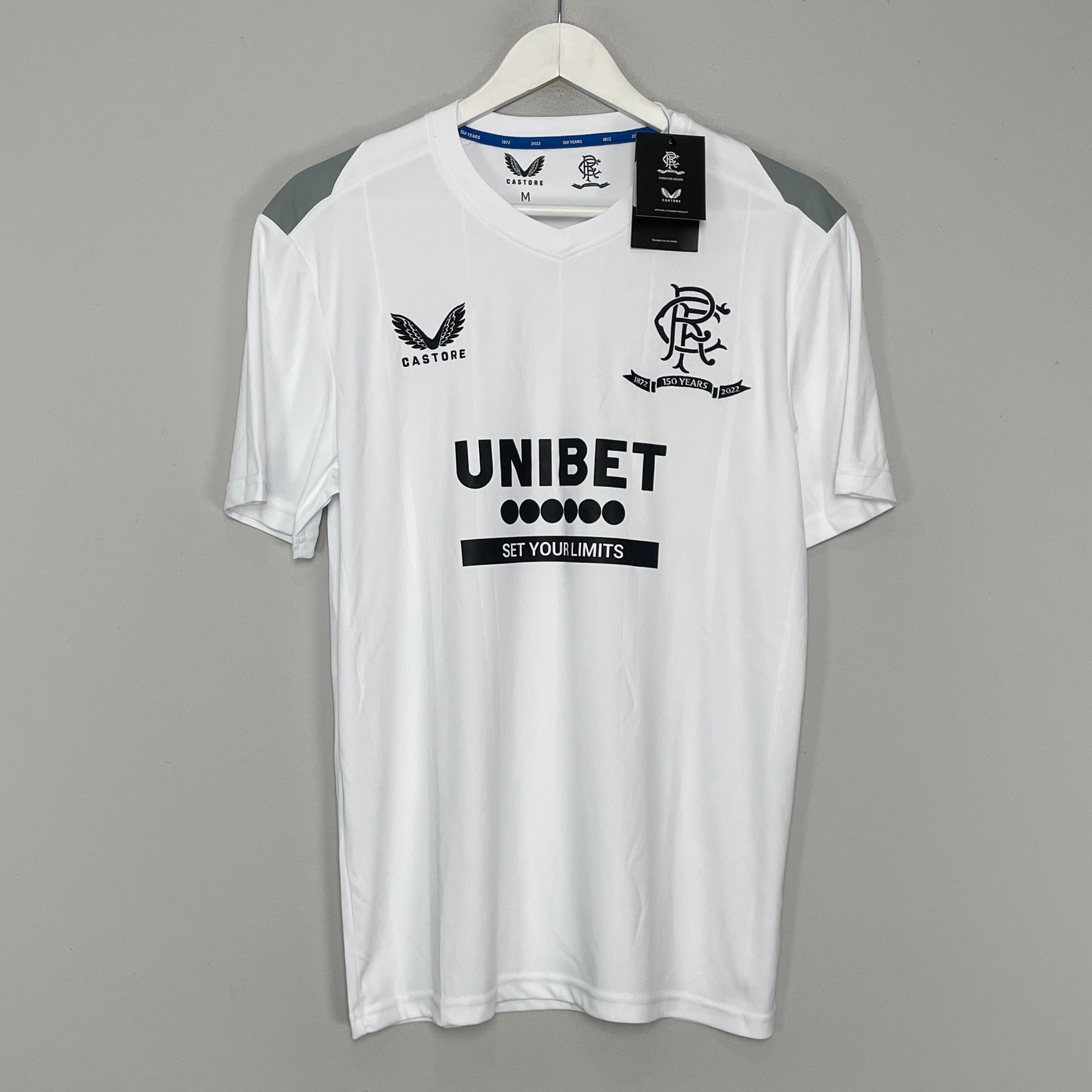Shop 2021/22 RANGERS *150 YEAR* BNWT PRE MATCH SHIRT (M) CASTORE, classic football shirts, vintage football shirts & retro soccer jerseys at Cult Kits