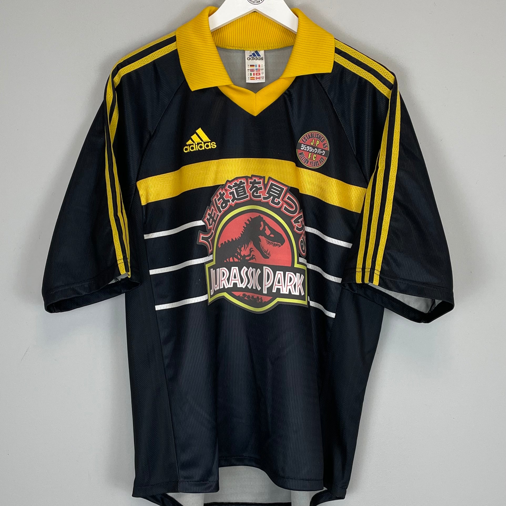 Shop 1998/00 JURASSIC PARK X JAPANESE MOVIE MASHUP SHIRT (L) ADIDAS, classic football shirts, vintage football shirts & retro soccer jerseys at Cult Kits