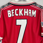 Shop 1998/99 MANCHESTER UNITED BECKHAM #7 HOME SHIRT (L) UMBRO, classic football shirts, vintage football shirts & retro soccer jerseys at Cult Kits