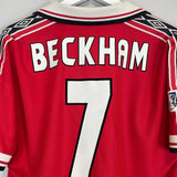 Shop 1998/99 MANCHESTER UNITED BECKHAM #7 HOME SHIRT (L) UMBRO, classic football shirts, vintage football shirts & retro soccer jerseys at Cult Kits