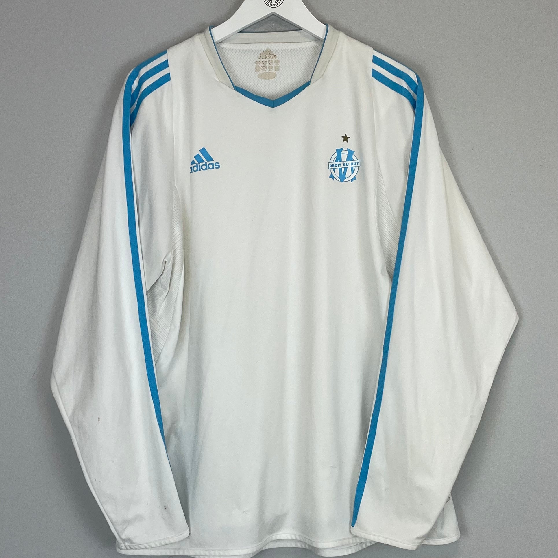 Shop 2003/04 MARSEILLE *PLAYER ISSUE* L/S HOME SHIRT (XL) ADIDAS, classic football shirts, vintage football shirts & retro soccer jerseys at Cult Kits