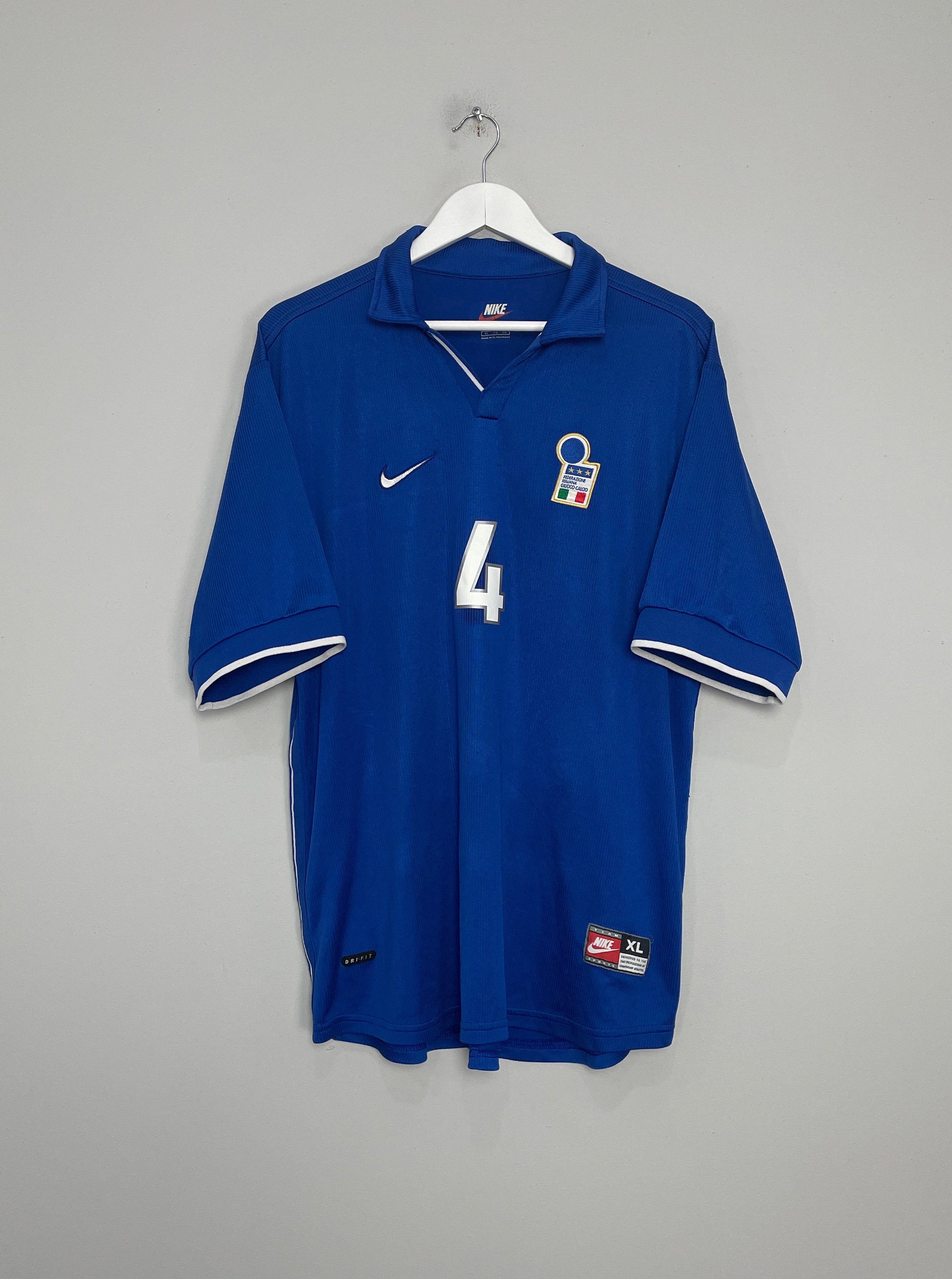 Shop 1997/98 ITALY CANNAVARO #4 HOME SHIRT (XL) NIKE, classic football shirts, vintage football shirts & retro soccer jerseys at Cult Kits