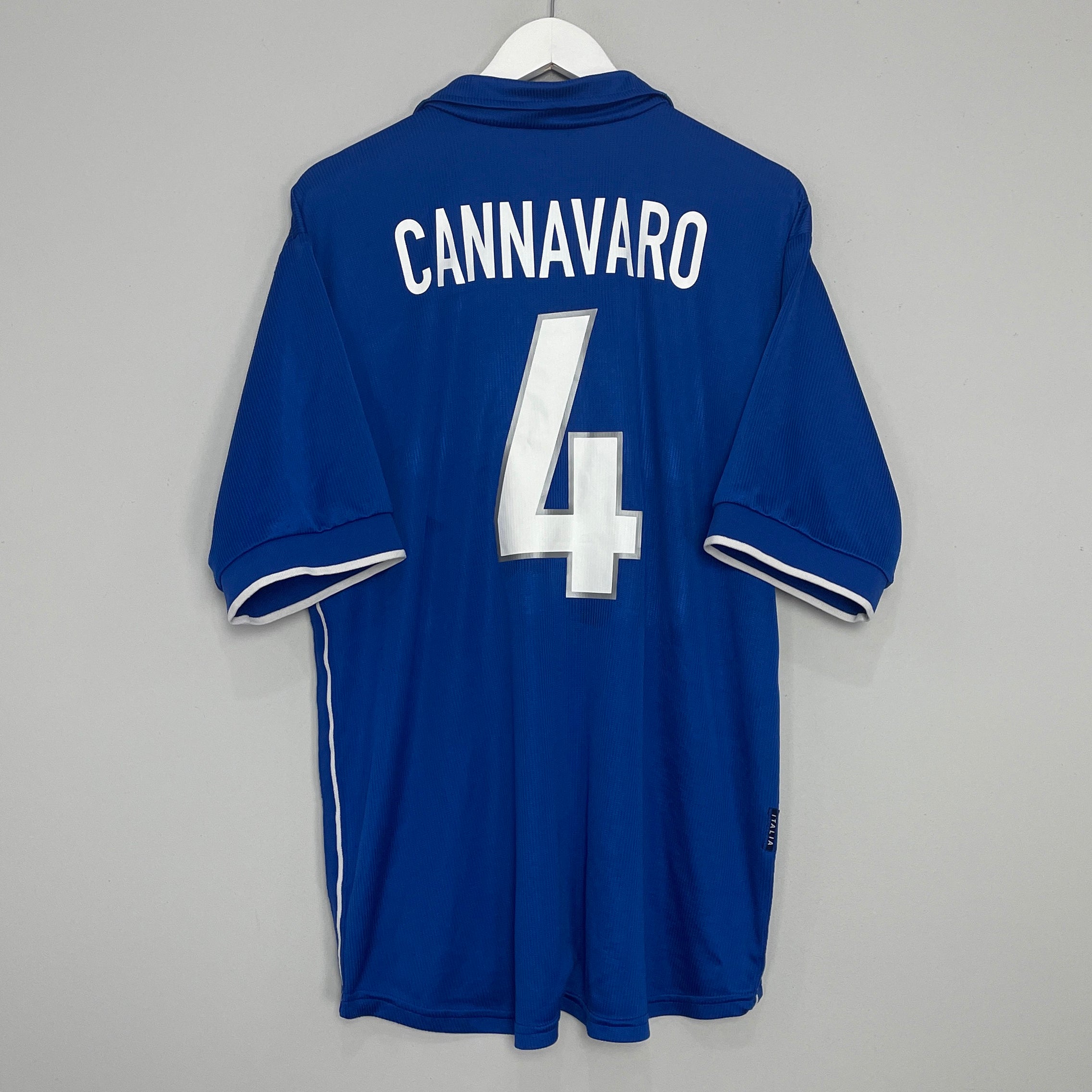Shop 1997/98 ITALY CANNAVARO #4 HOME SHIRT (XL) NIKE, classic football shirts, vintage football shirts & retro soccer jerseys at Cult Kits