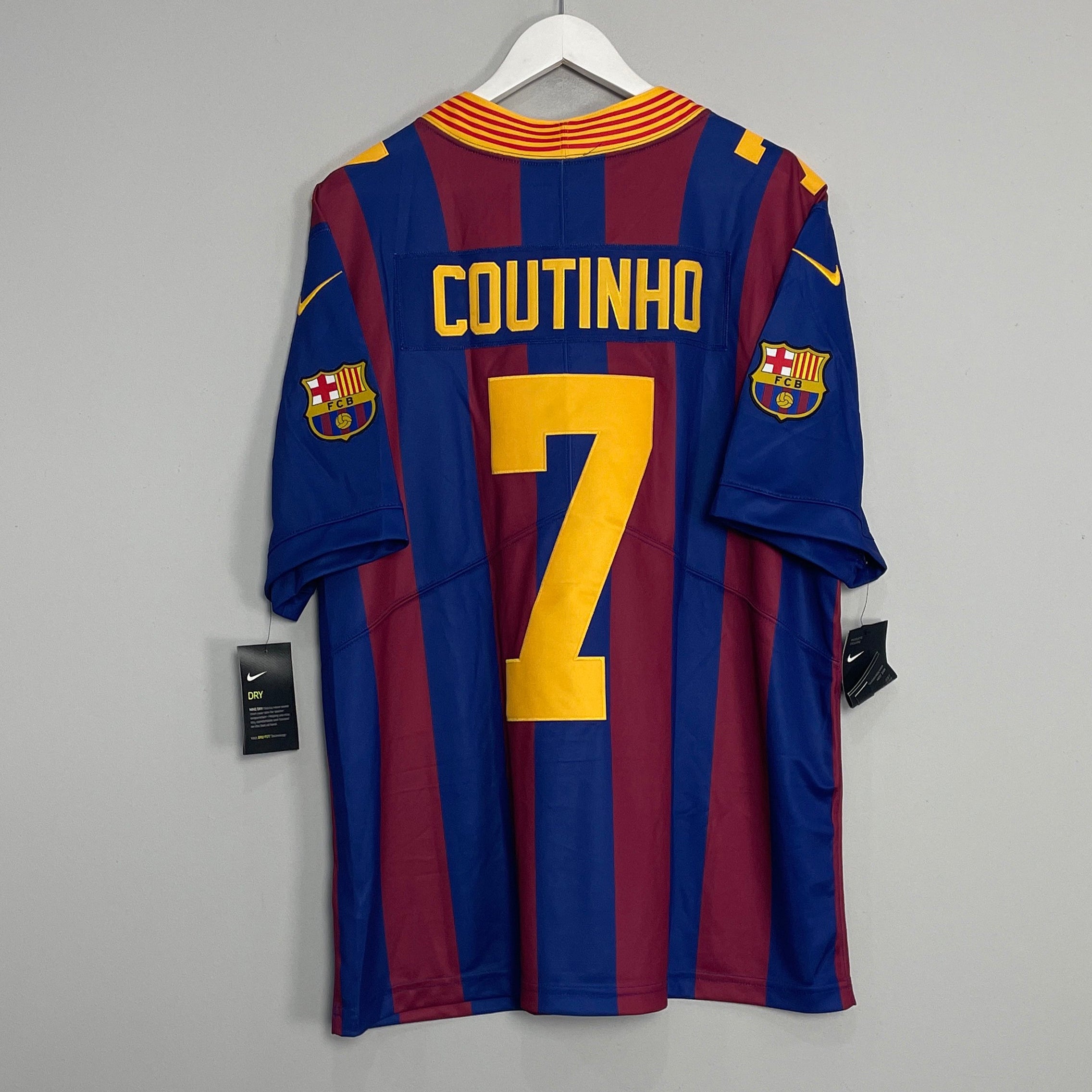 Shop 2018/19 BARCELONA COUTINHO #7 *BNWT* NFL STYLE SHIRT (XL) NIKE, classic football shirts, vintage football shirts & retro soccer jerseys at Cult Kits