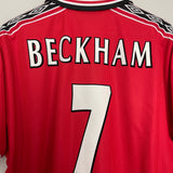 Shop 1998/00 MANCHESTER UNITED BECKHAM #7 HOME SHIRT (XL) UMBRO, classic football shirts, vintage football shirts & retro soccer jerseys at Cult Kits