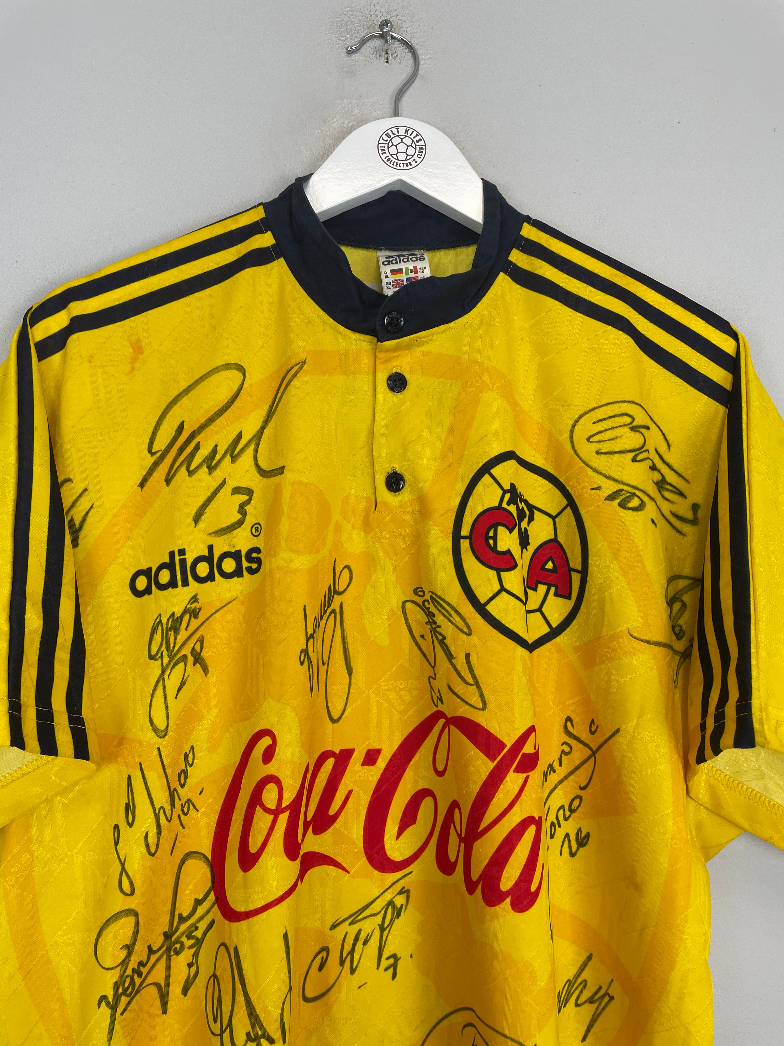 Shop 1996/99 CLUB AMERICA *SQUAD SIGNED* HOME SHIRT (XL) ADIDAS, classic football shirts, vintage football shirts & retro soccer jerseys at Cult Kits