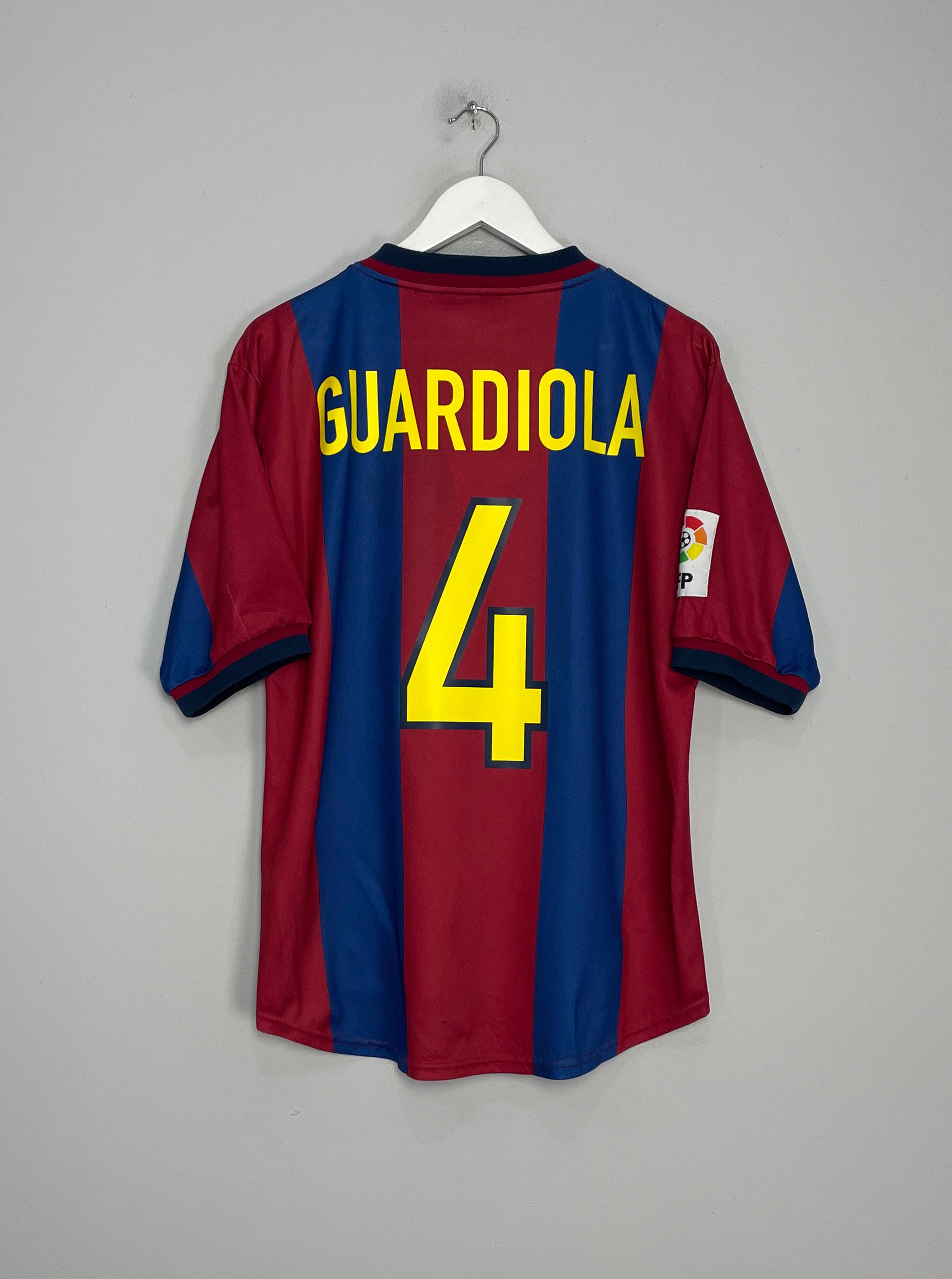 Shop 1998/00 BARCELONA GUARDIOLA #4 HOME SHIRT (M) NIKE, classic football shirts, vintage football shirts & retro soccer jerseys at Cult Kits