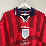 Shop 1998 ENGLAND SHERINGHAM #10 AWAY SHIRT (L) UMBRO, classic football shirts, vintage football shirts & retro soccer jerseys at Cult Kits