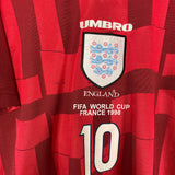 Shop 1998 ENGLAND SHERINGHAM #10 AWAY SHIRT (L) UMBRO, classic football shirts, vintage football shirts & retro soccer jerseys at Cult Kits