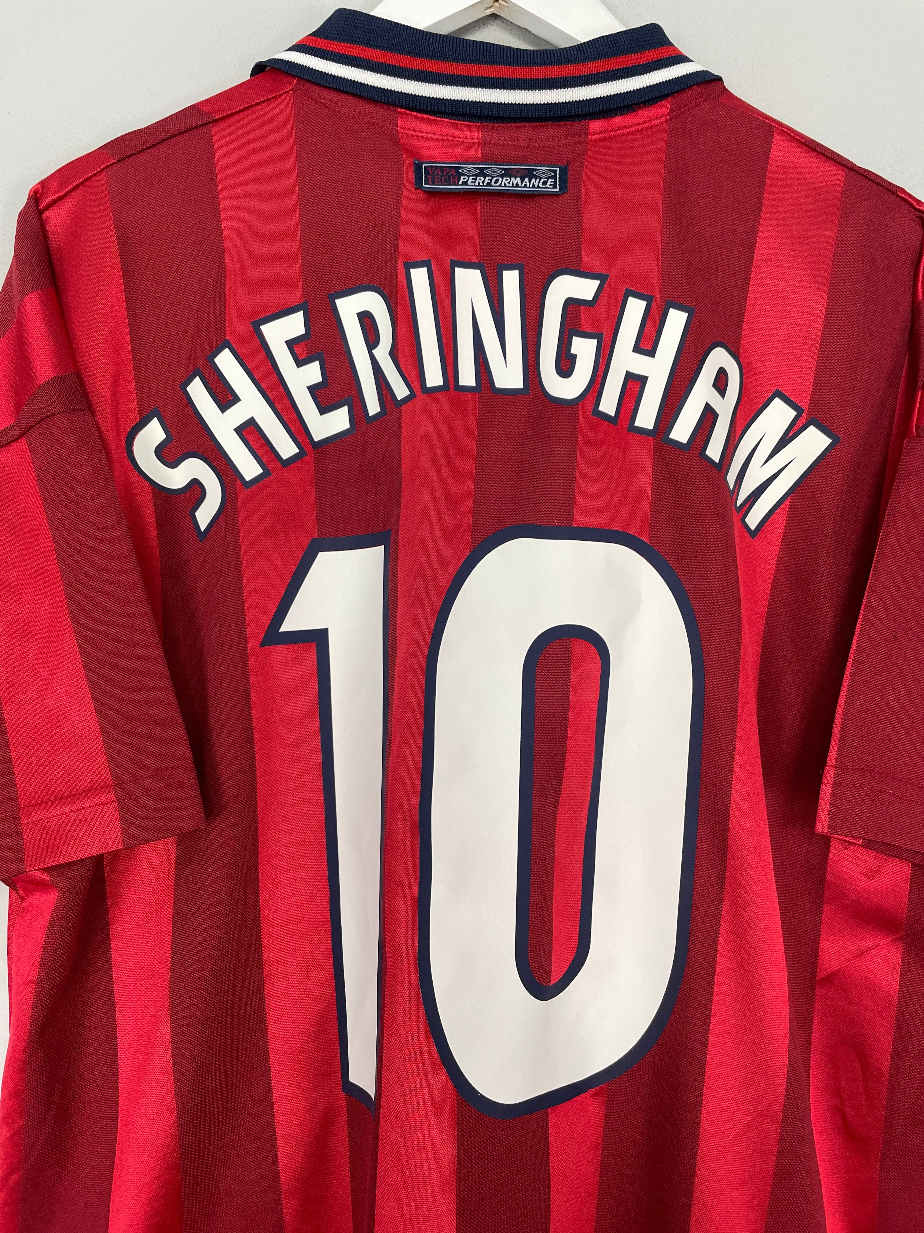 Shop 1998 ENGLAND SHERINGHAM #10 AWAY SHIRT (L) UMBRO, classic football shirts, vintage football shirts & retro soccer jerseys at Cult Kits