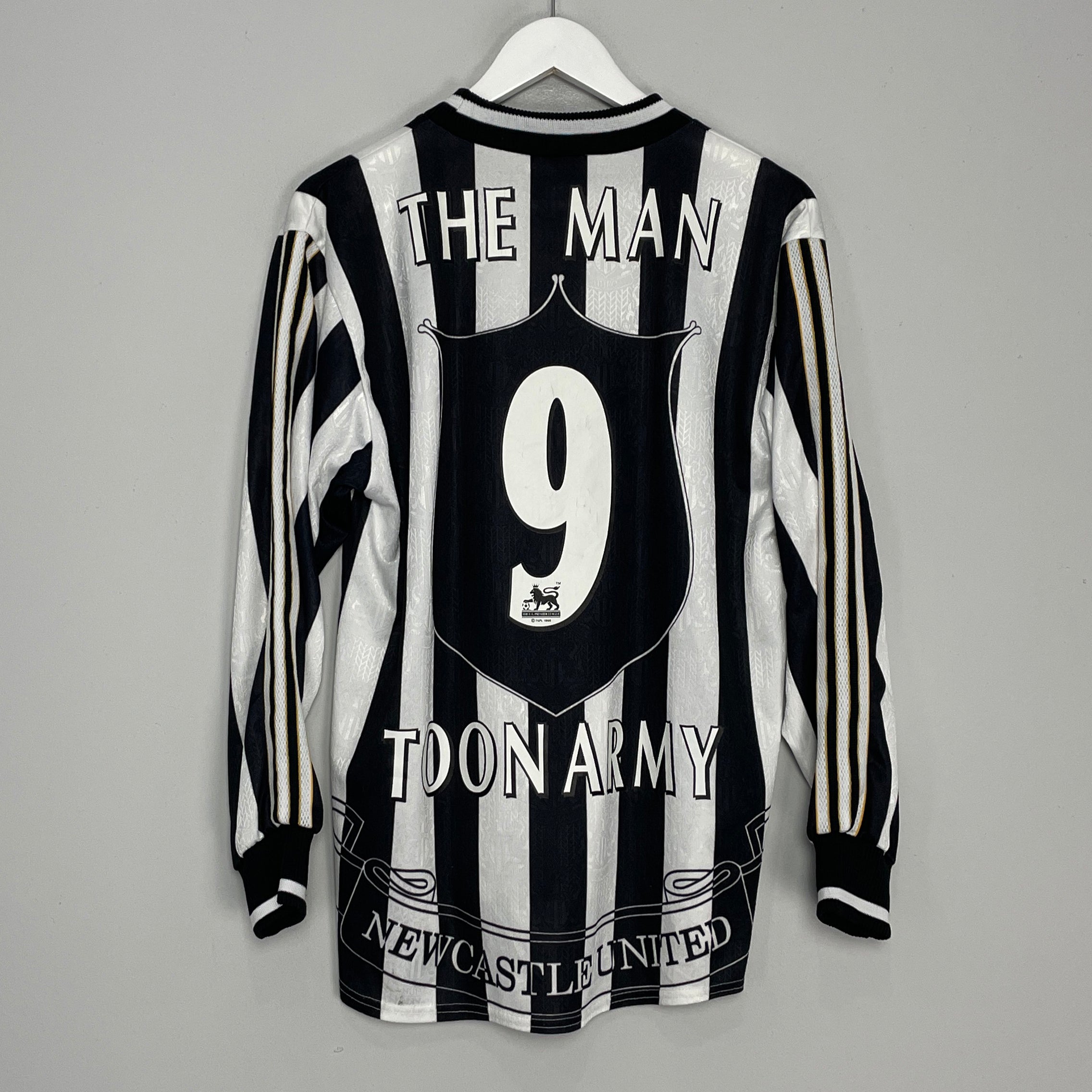Shop 1997/99 NEWCASTLE UNITED 'THE MAN' #9 HOME SHIRT (M) ADIDAS, classic football shirts, vintage football shirts & retro soccer jerseys at Cult Kits