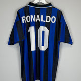 Shop 1997/98 INTER MILAN RONALDO #10 HOME SHIRT (L) UMBRO, classic football shirts, vintage football shirts & retro soccer jerseys at Cult Kits