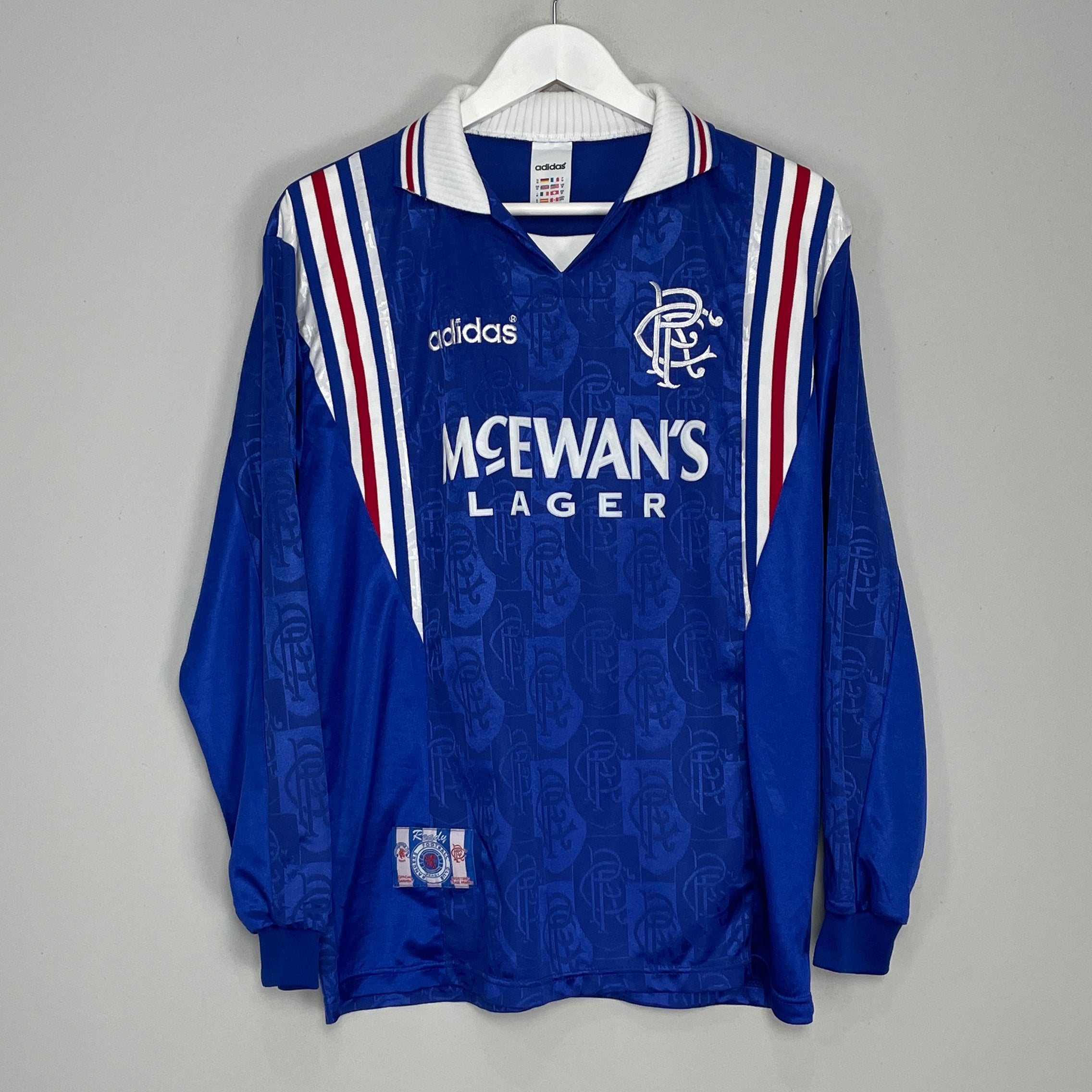 Shop 1996/97 RANGERS #11 (LAUDRUP) L/S HOME SHIRT (M) ADIDAS, classic football shirts, vintage football shirts & retro soccer jerseys at Cult Kits